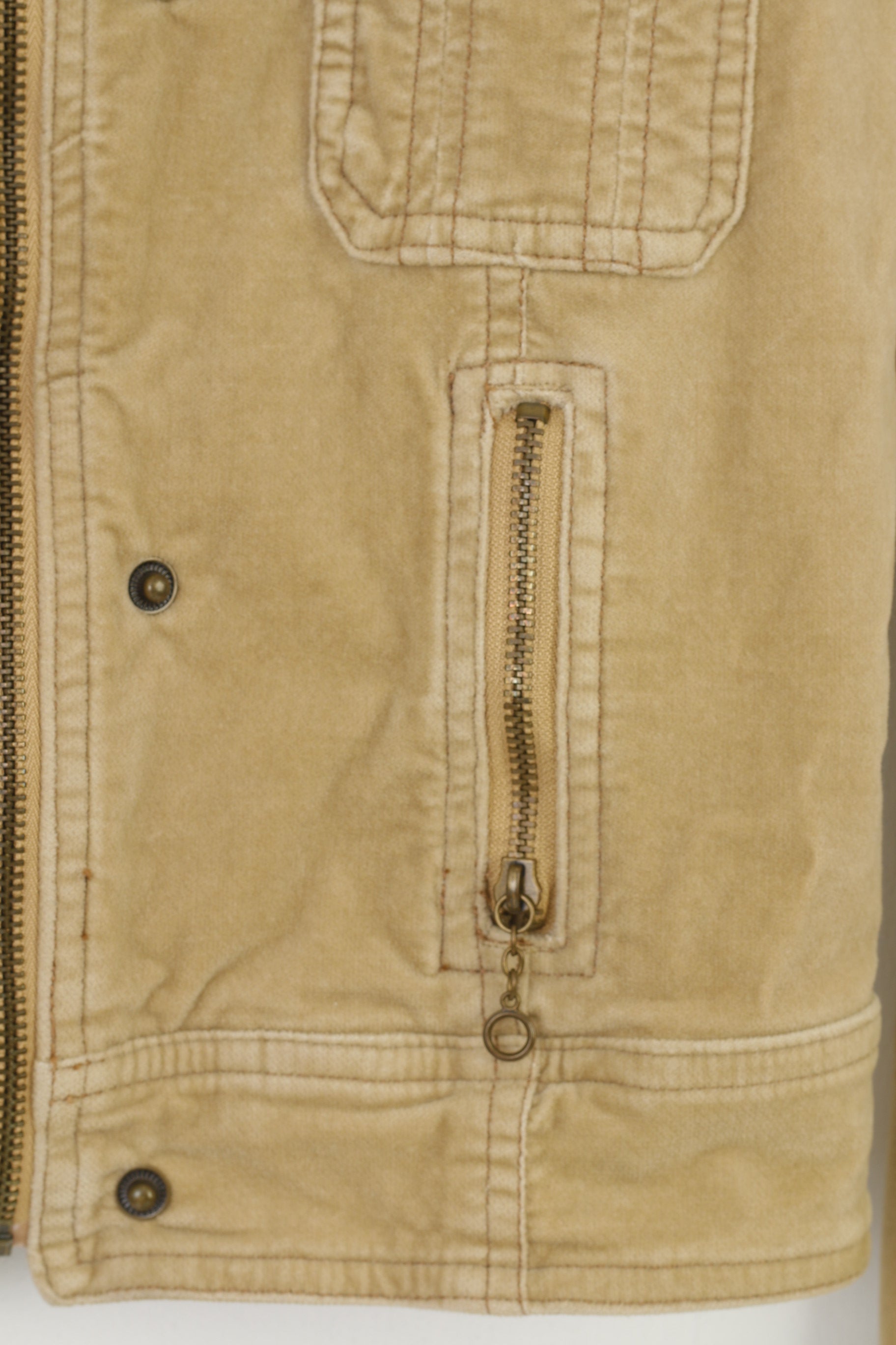 Hollister Woman S Jacket Cotton Stretch Collar Fermeture éclair complète California Beige vintage Top