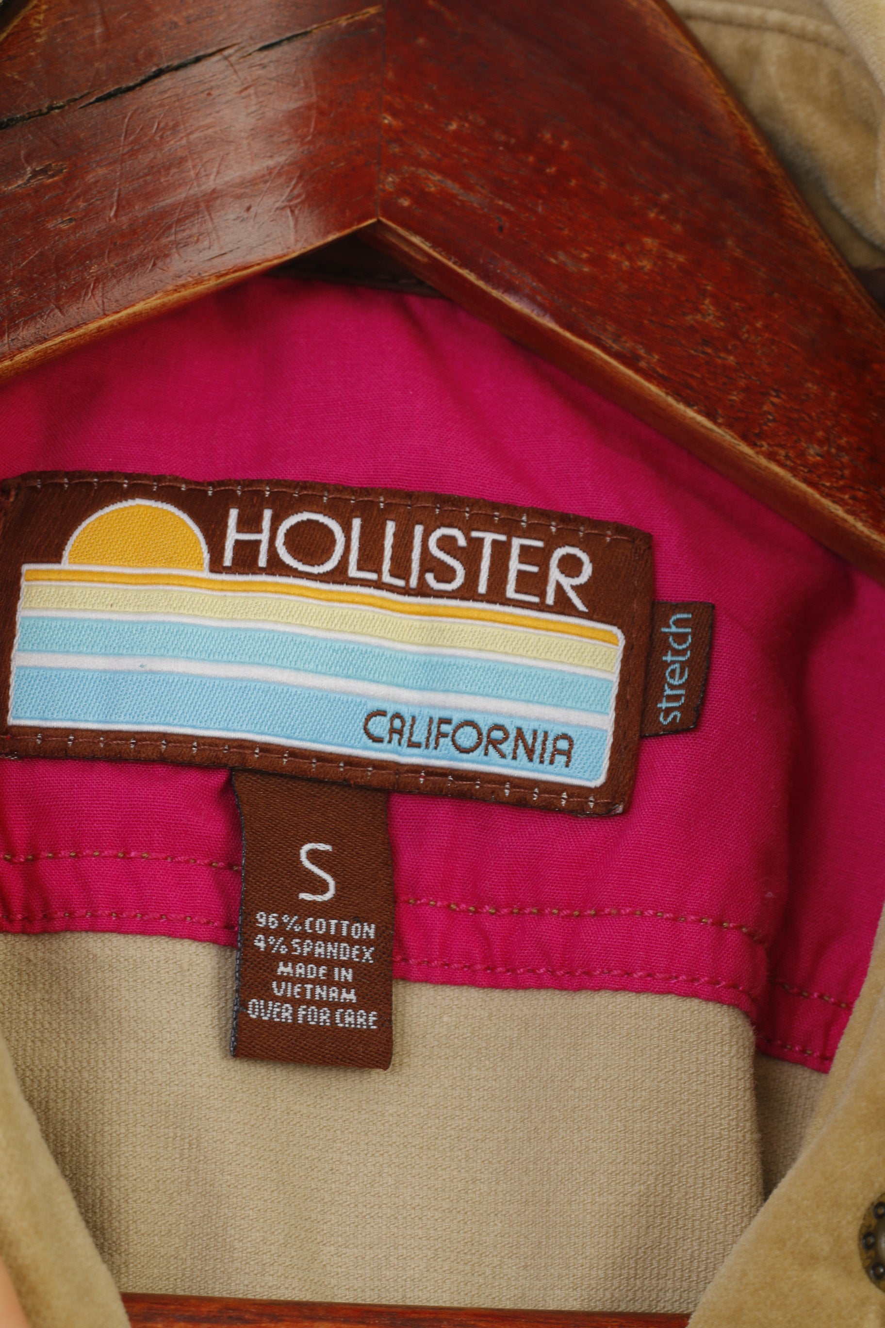 Hollister Woman S Jacket Cotton Stretch Collar Fermeture éclair complète California Beige vintage Top