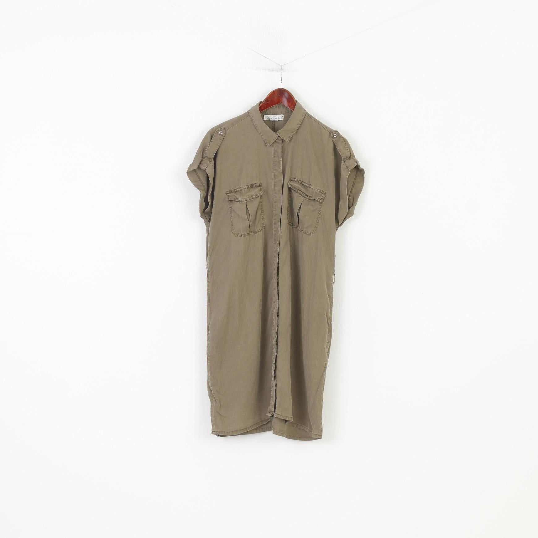 H&M Woman 40 L Dress Khaki Bottoms Collar Short Sleeve Vintage 