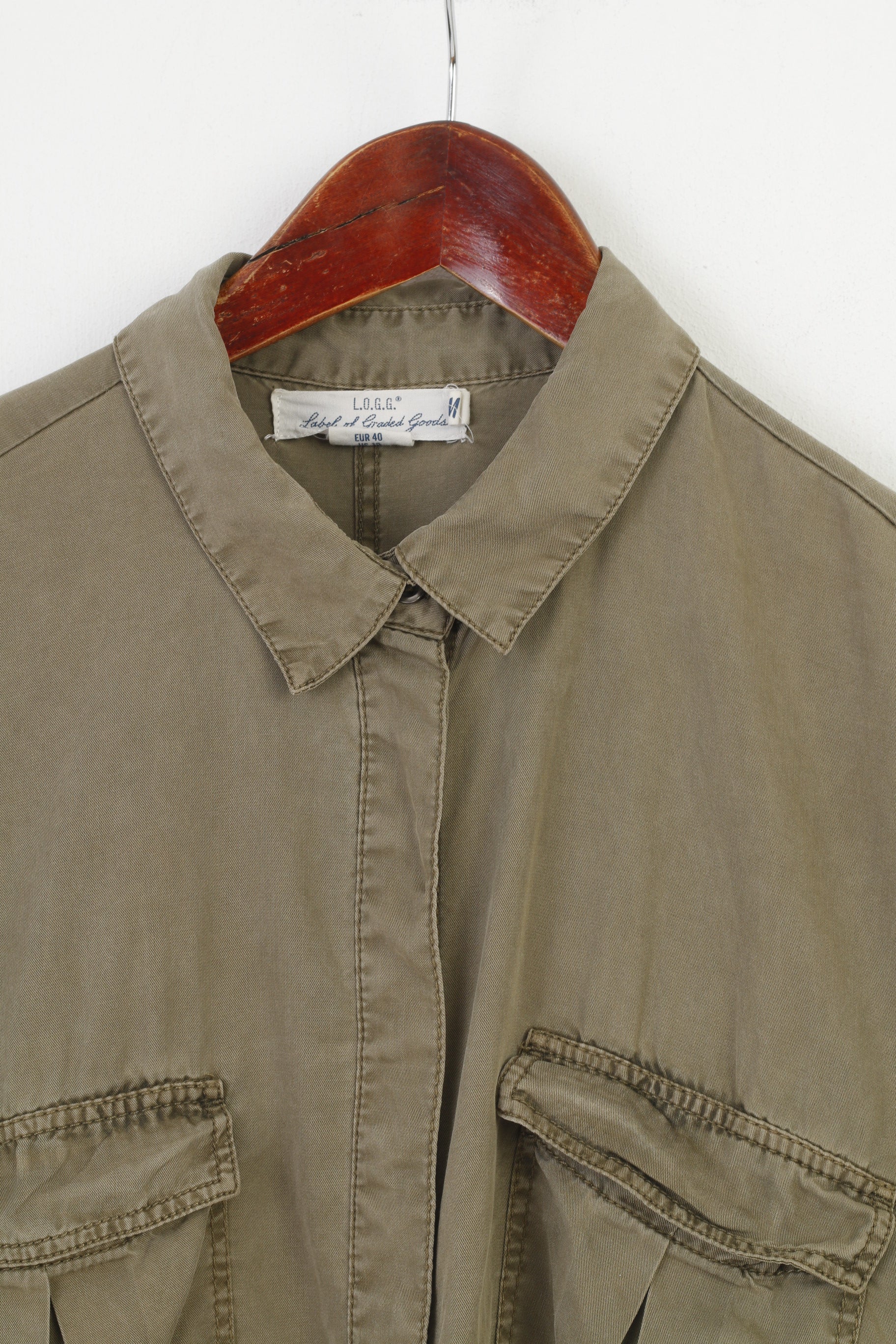 H&M Woman 40 L Dress Khaki Bottoms Collar Short Sleeve Vintage