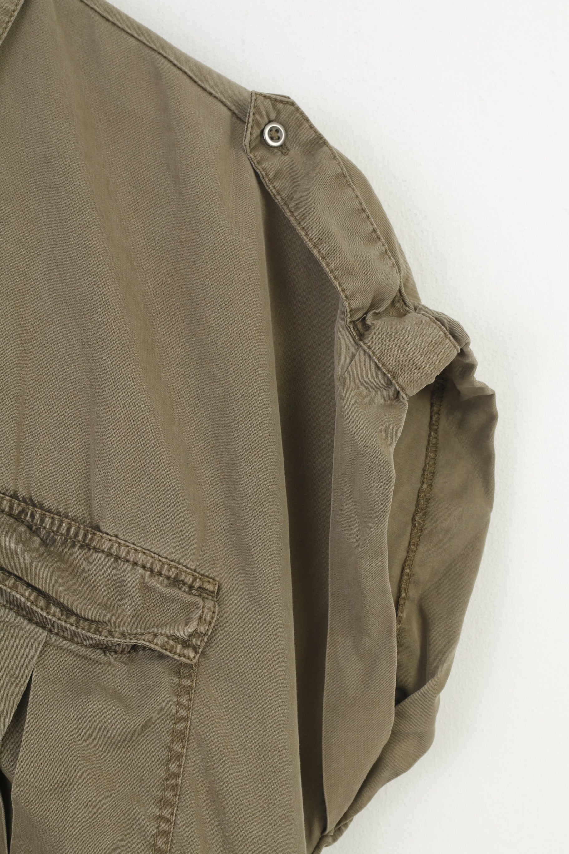 H&M Woman 40 L Dress Khaki Bottoms Collar Short Sleeve Vintage