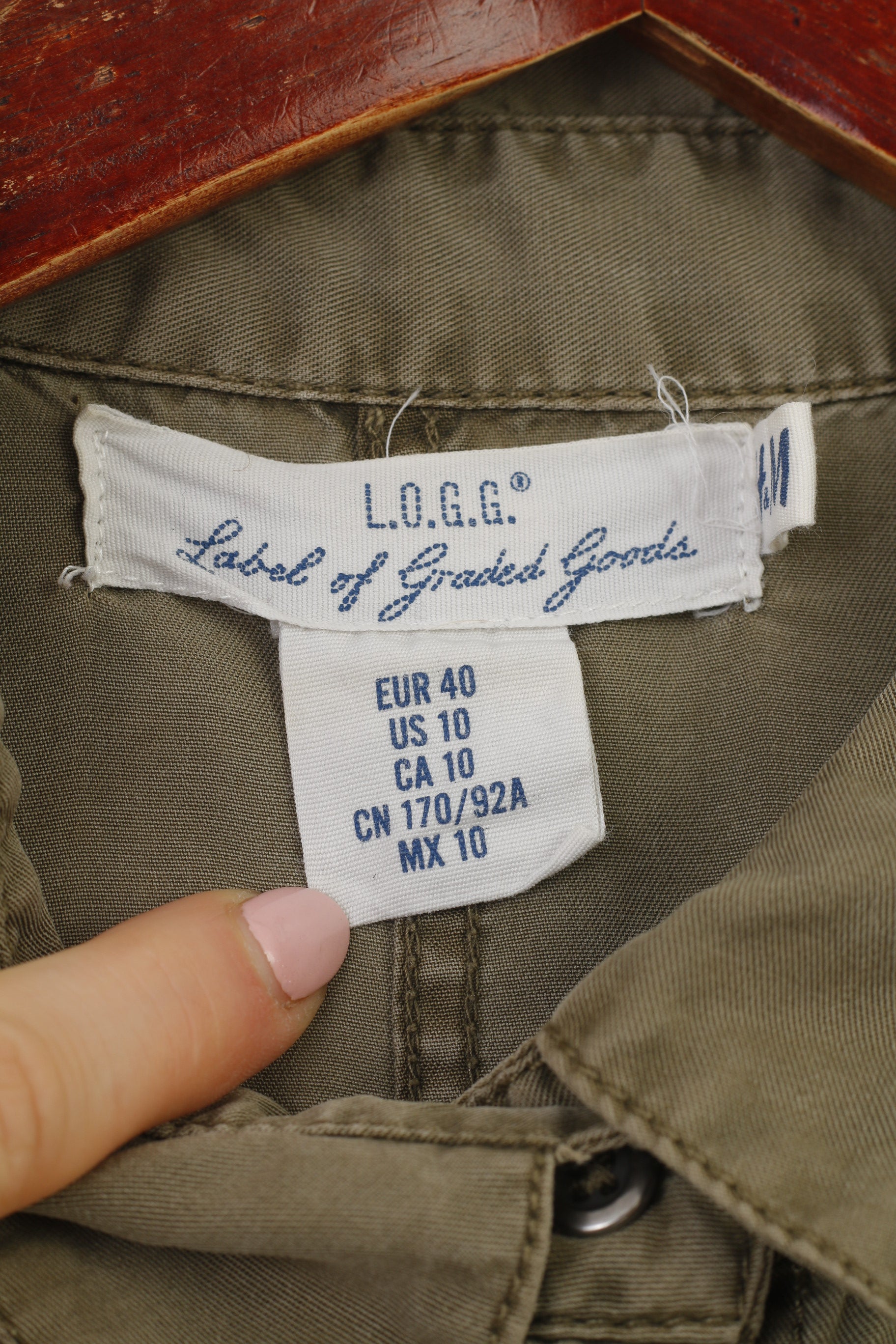 H&M Woman 40 L Dress Khaki Bottoms Collar Short Sleeve Vintage