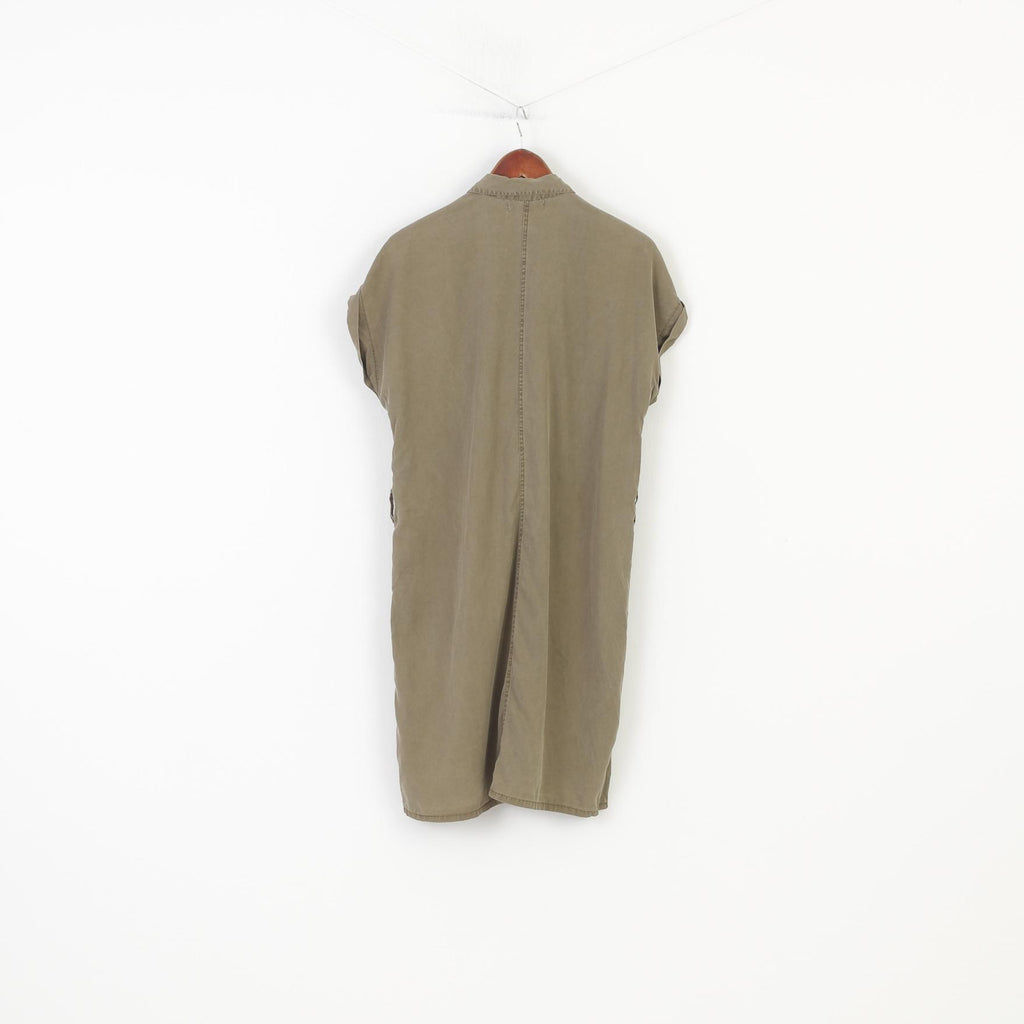 H&M Woman 40 L Dress Khaki Bottoms Collar Short Sleeve Vintage