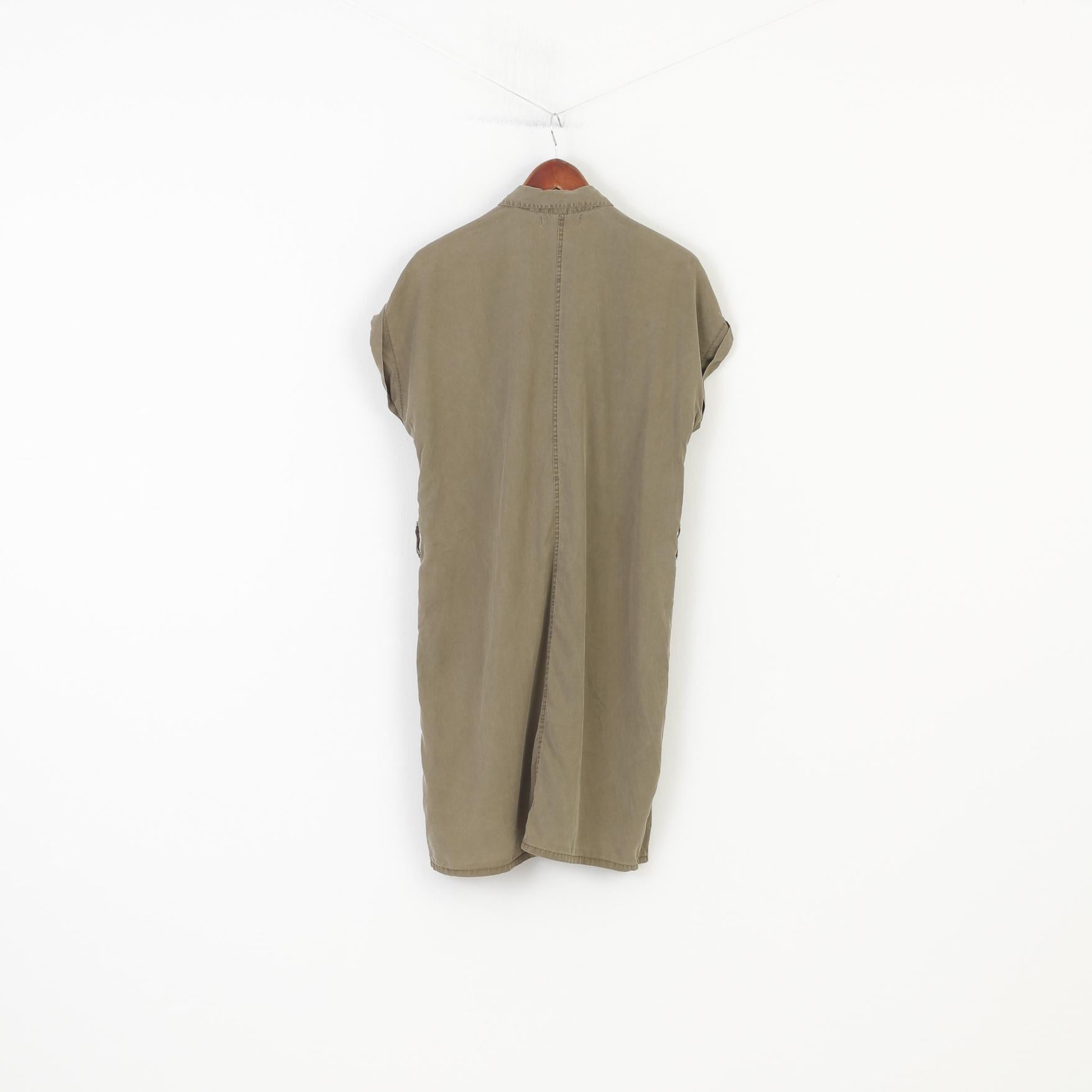 H&M Woman 40 L Dress Khaki Bottoms Collar Short Sleeve Vintage