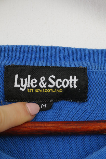 Lyle &amp; Scott Hommes M Pull Col V Bleu Logo Ecosse Manches Longues Coton Pull Haut