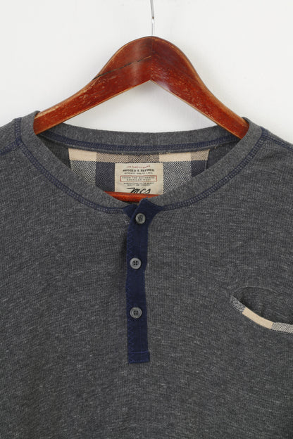 Rugged &amp; Refined Men L Haut à manches longues en coton authentique bleu marine vintage stretch