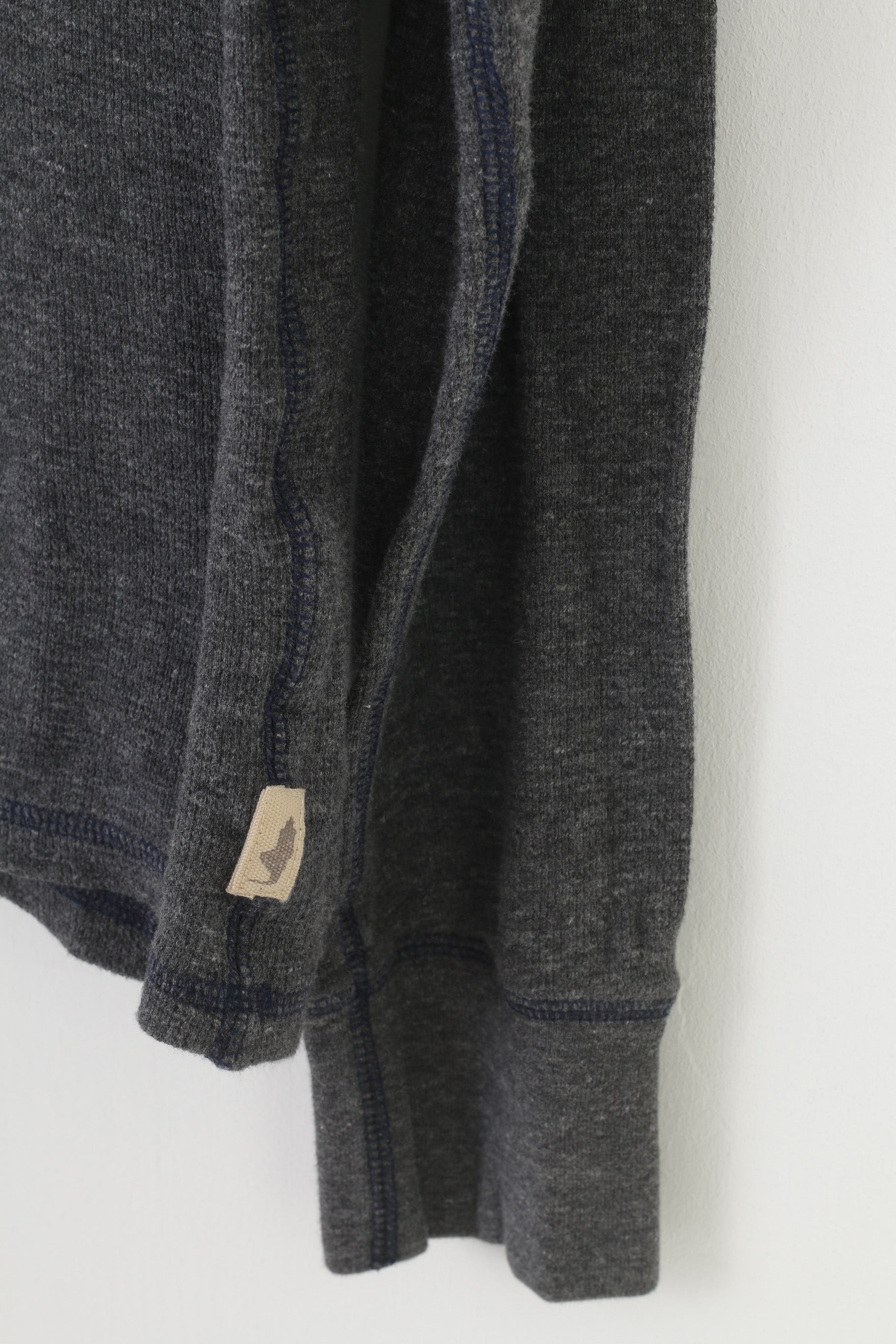 Top elasticizzato vintage in cotone autentico blu scuro a maniche lunghe da uomo robusto e raffinato