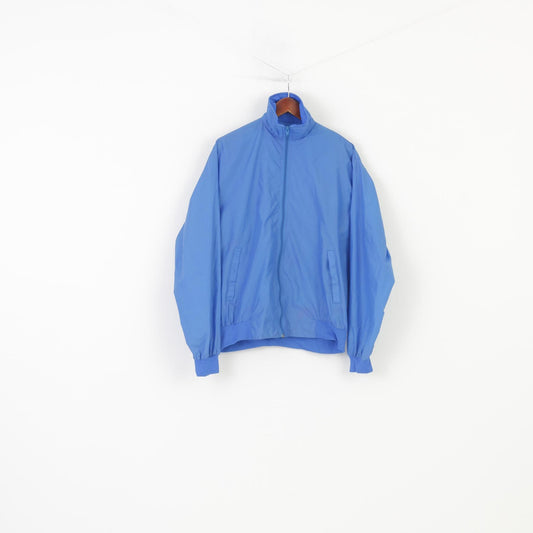 Vintage Men L Jacket Blue Full Zipper Collar Sport Nylon Top