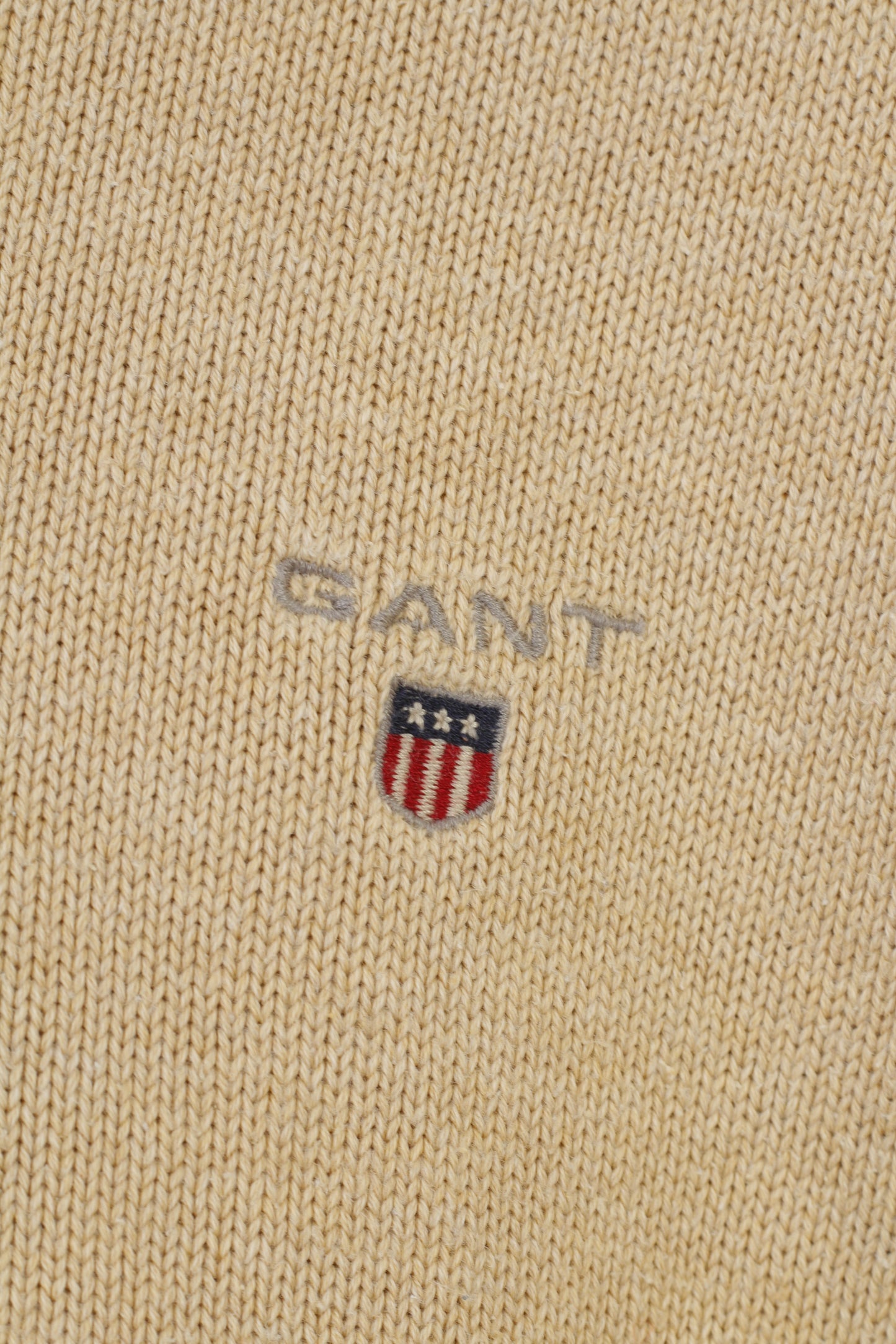 Gant Men L Jumper Beige Cotton V Neck Long Sleeve Classic Vintage Top