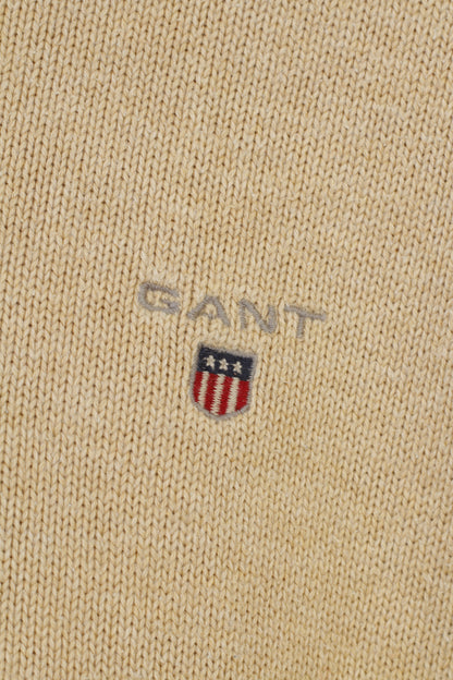 Gant Men L Jumper Beige Cotton V Neck Long Sleeve Classic Vintage Top