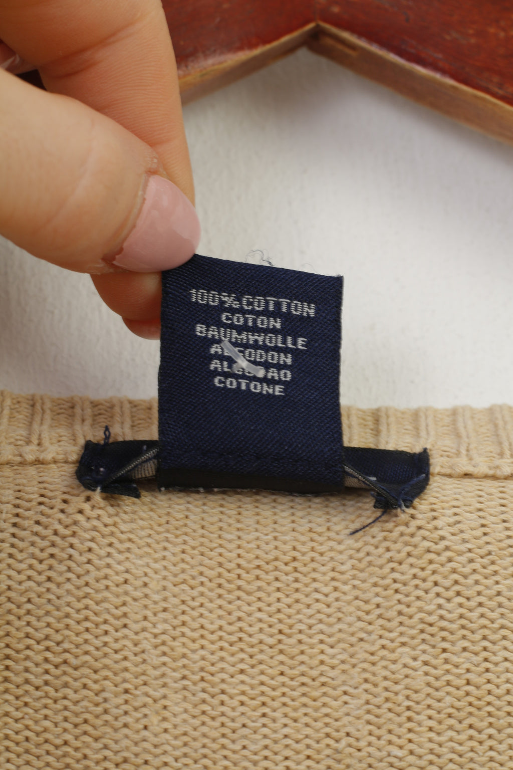 Gant Men L Jumper Beige Coton Col V Manches Longues Classique Vintage Top