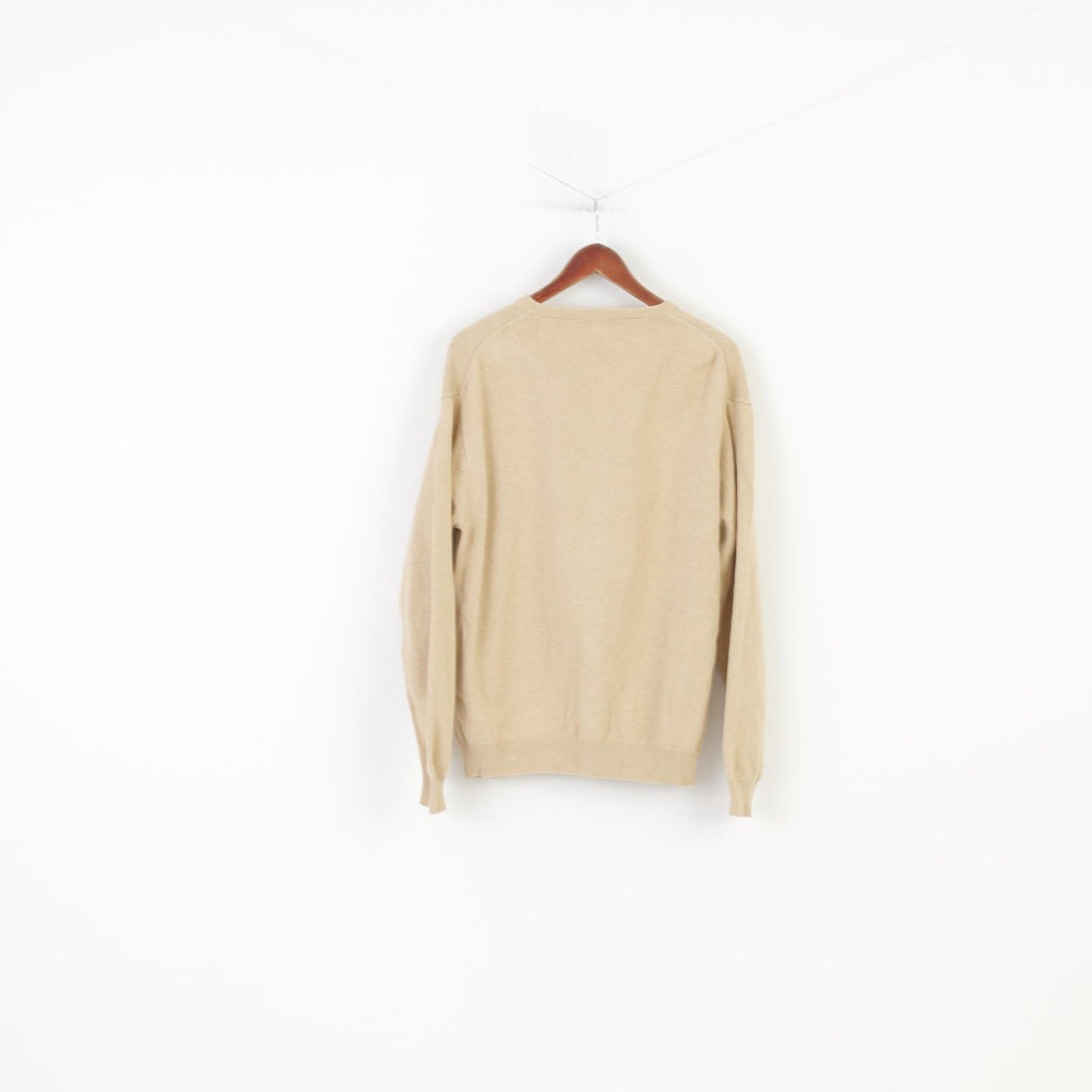 Gant Men L Jumper Beige Coton Col V Manches Longues Classique Vintage Top
