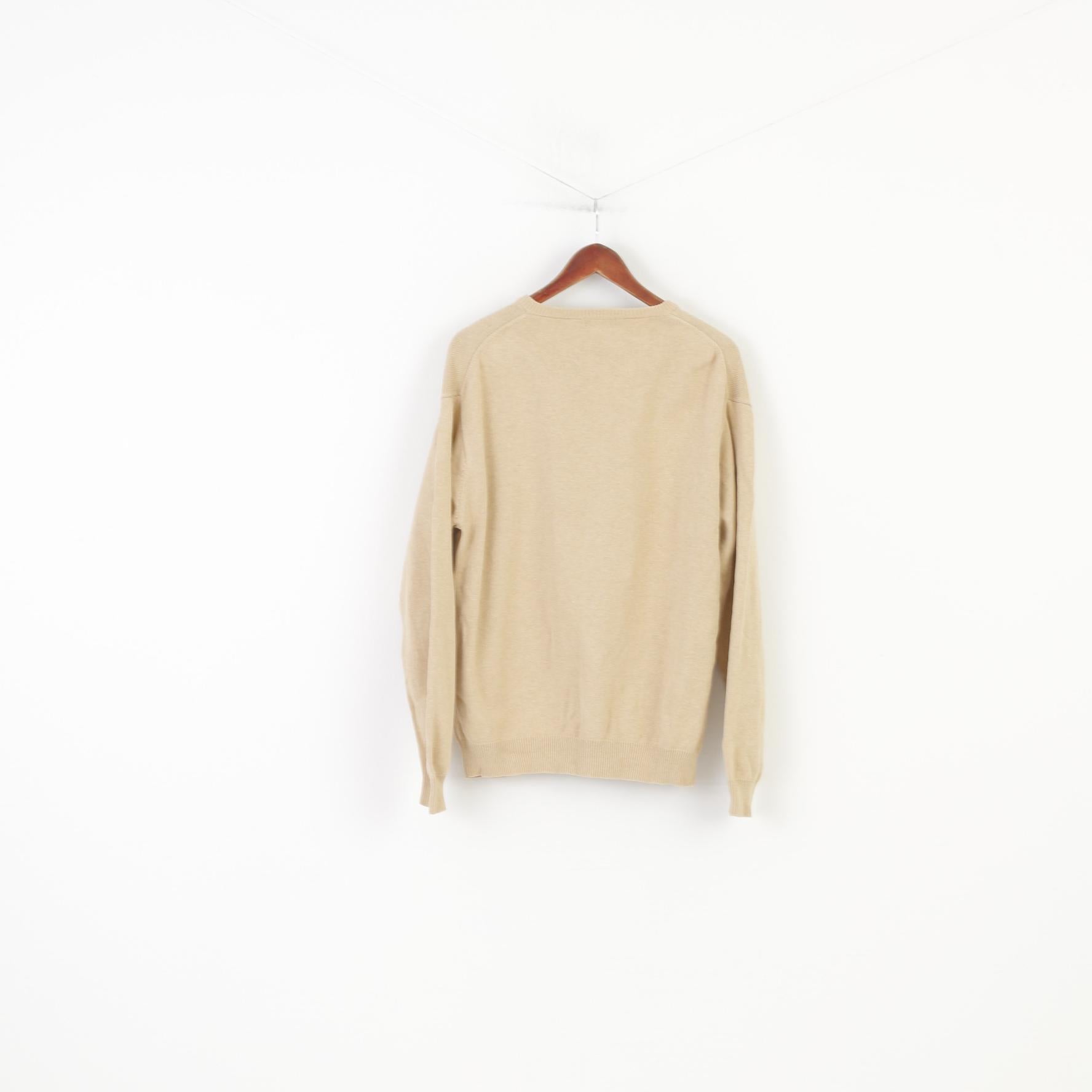 Gant Men L Jumper Beige Coton Col V Manches Longues Classique Vintage Top