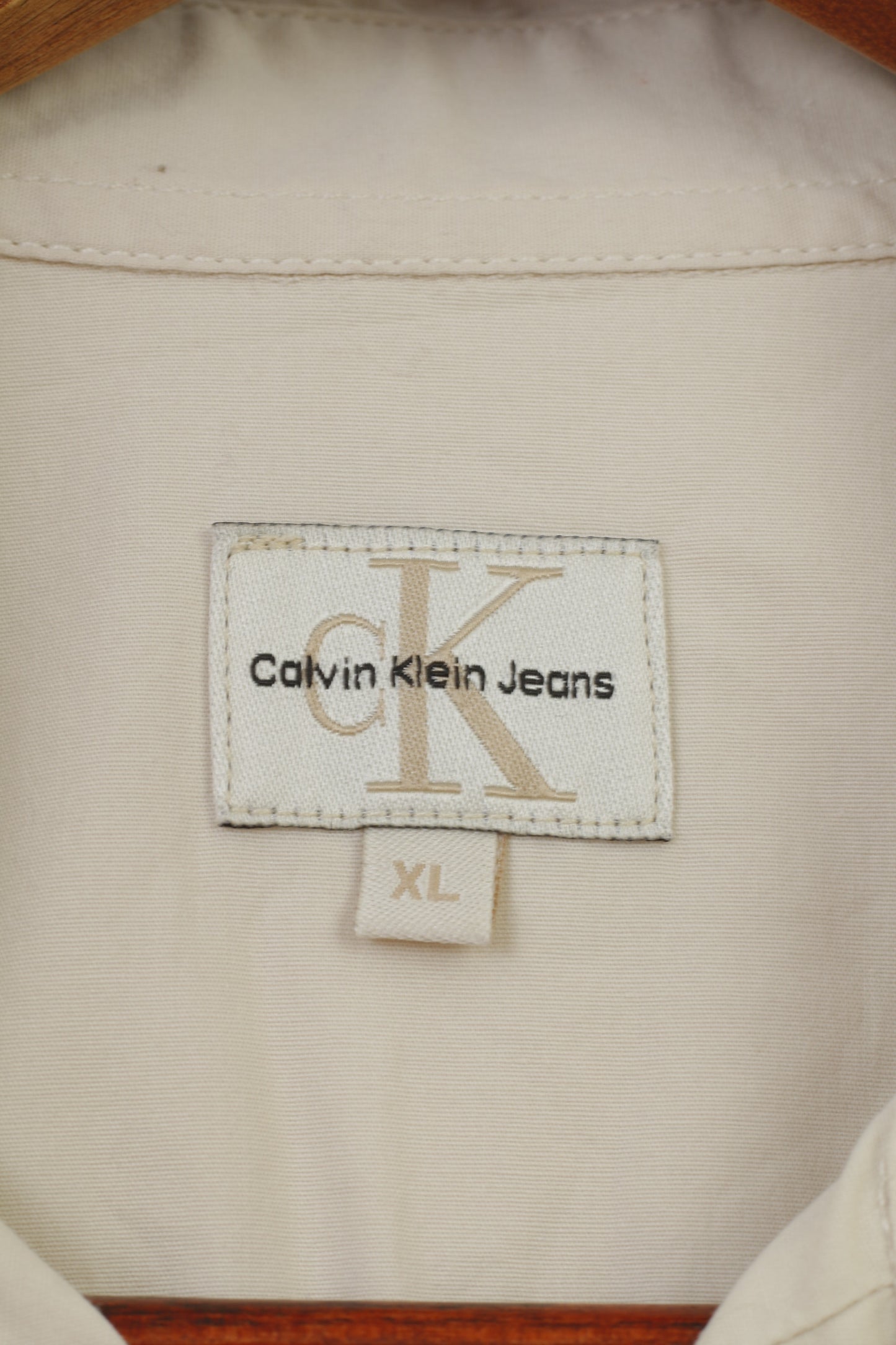 Calvin Klein Jeans Uomo XL Camicia casual Crema a maniche lunghe colletto in cotone Top classico