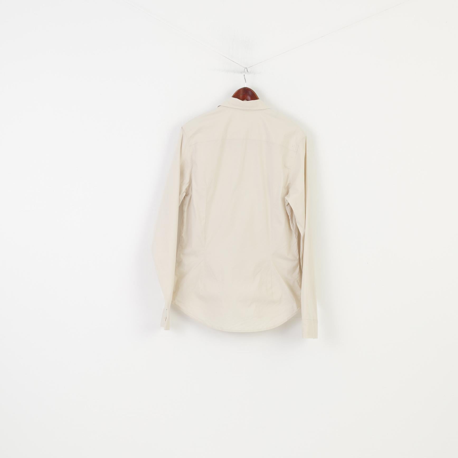Calvin Klein Jeans Men XL Casual Shirt Cream Long Sleeve Collar Cotton Classic Top