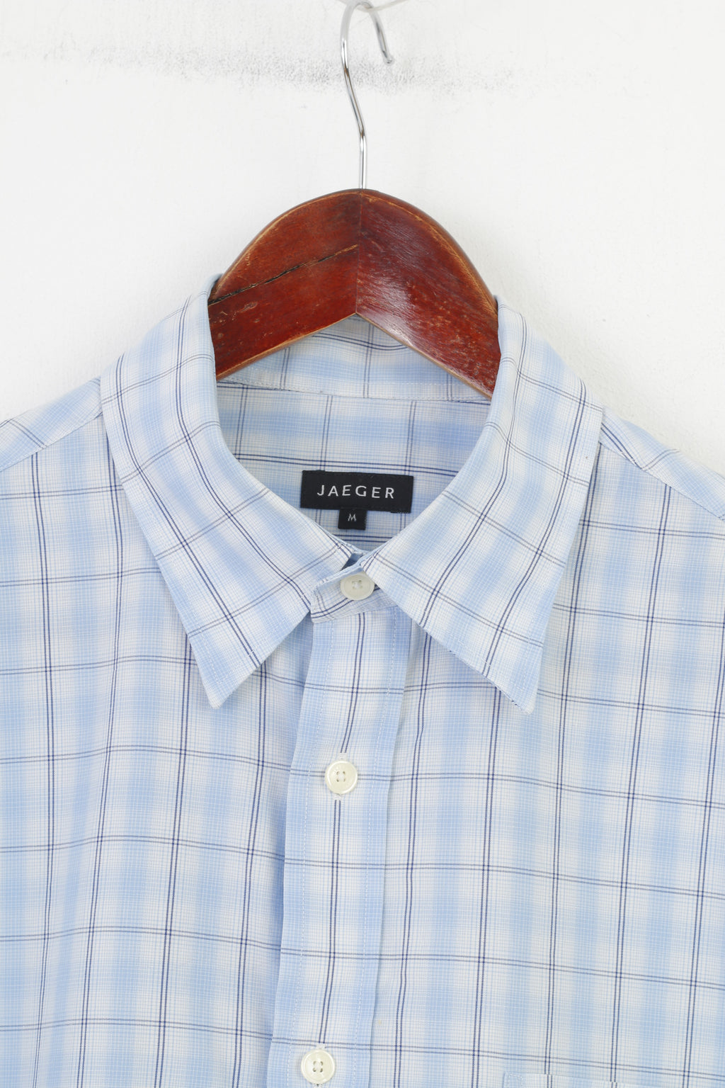 Jaeger Uomo M Camicia casual a quadri manica lunga in cotone blu Top classico