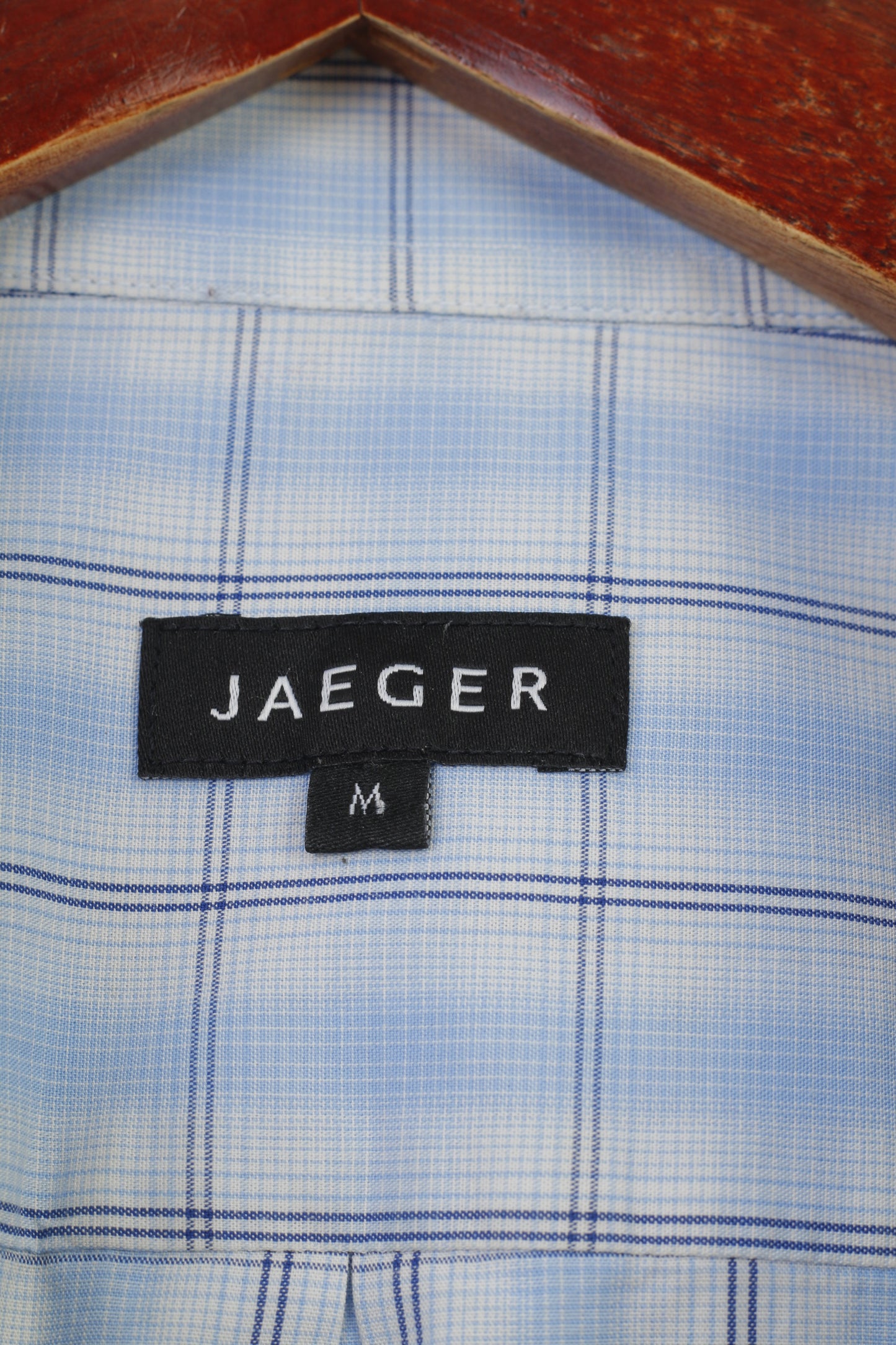 Jaeger Men M Casual Shirt Checkered Long Sleeve Blue Cotton Classic Top