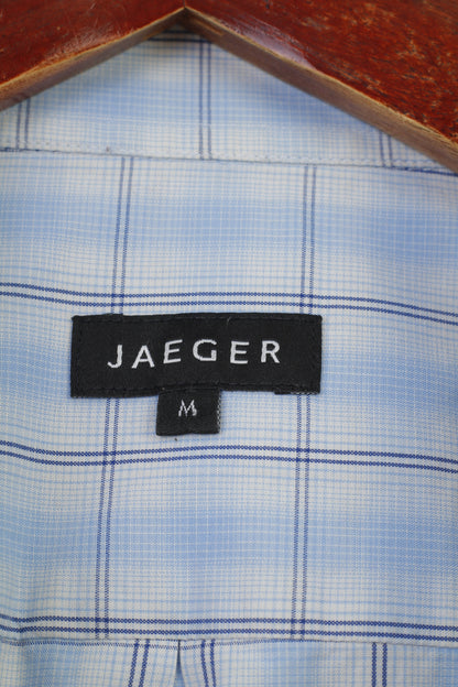 Jaeger Uomo M Camicia casual a quadri manica lunga in cotone blu Top classico