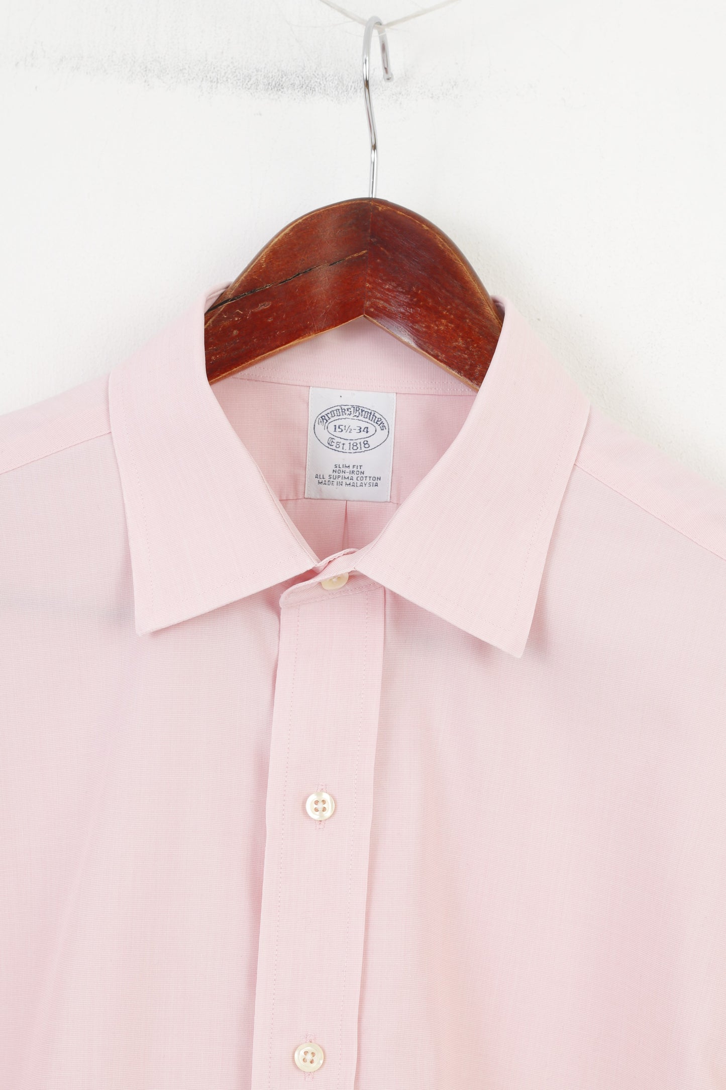 Brooks Brothers Men 34 15 1/2 L Casual Shirt Pink Long Sleeve Collar Fit Cotton Cufflinks Classic Top