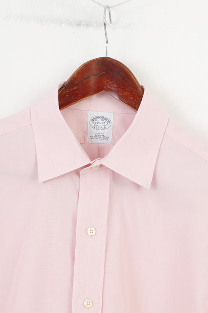 Brooks Brothers Men 34 15 1/2 L Casual Shirt Pink Long Sleeve Collar Fit Cotton Cufflinks Classic Top