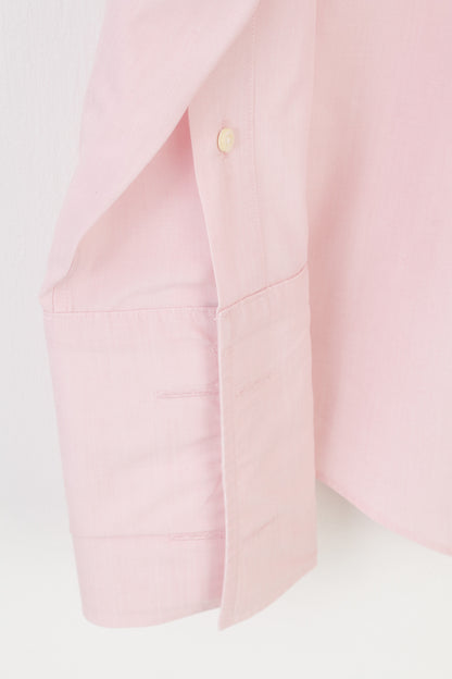 Brooks Brothers Men 34 15 1/2 L Casual Shirt Pink Long Sleeve Collar Fit Cotton Cufflinks Classic Top