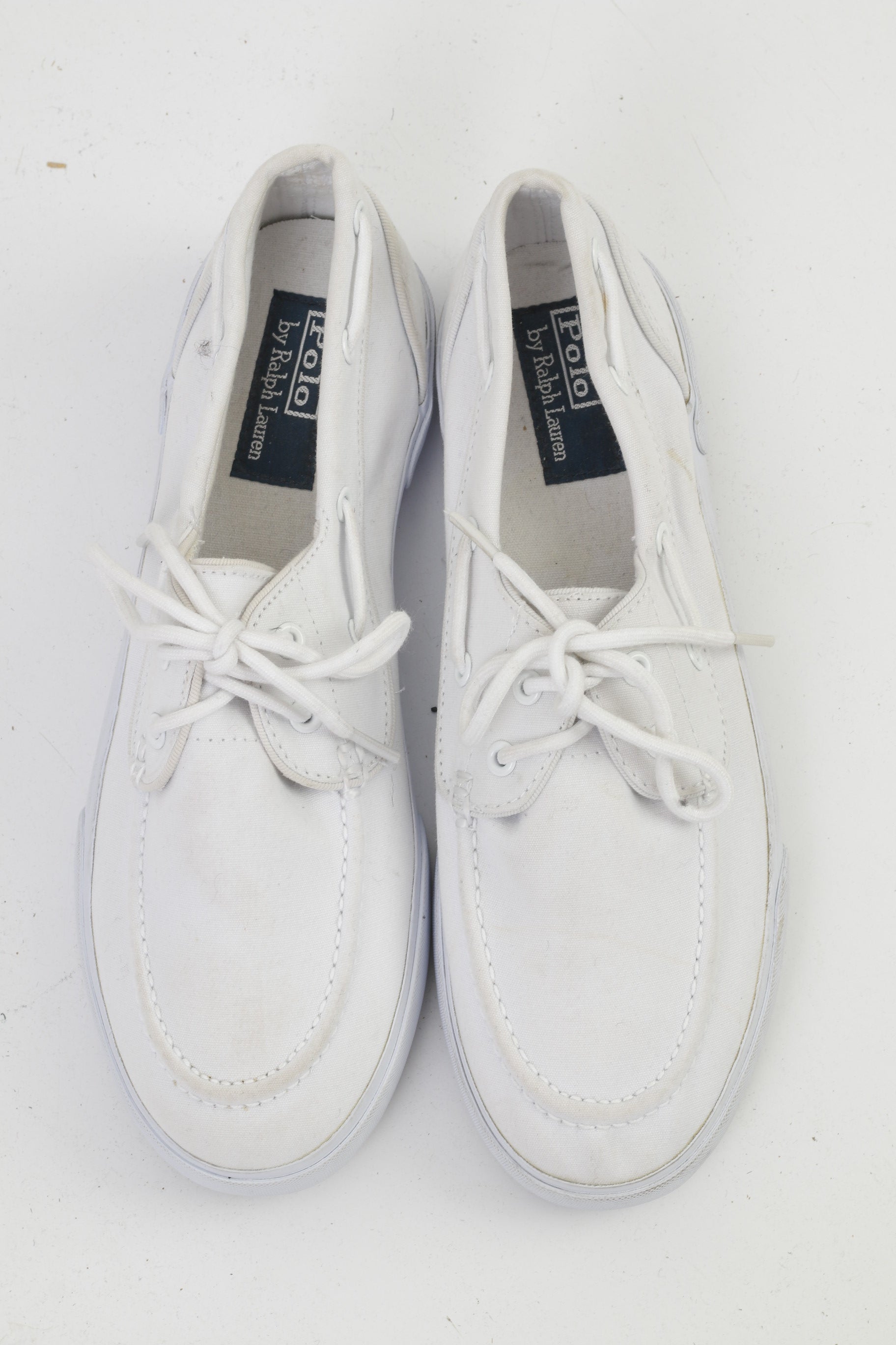 Polo by Ralph Lauren Men 9.5 44 Shoes White Cotton Sneakers Laces
