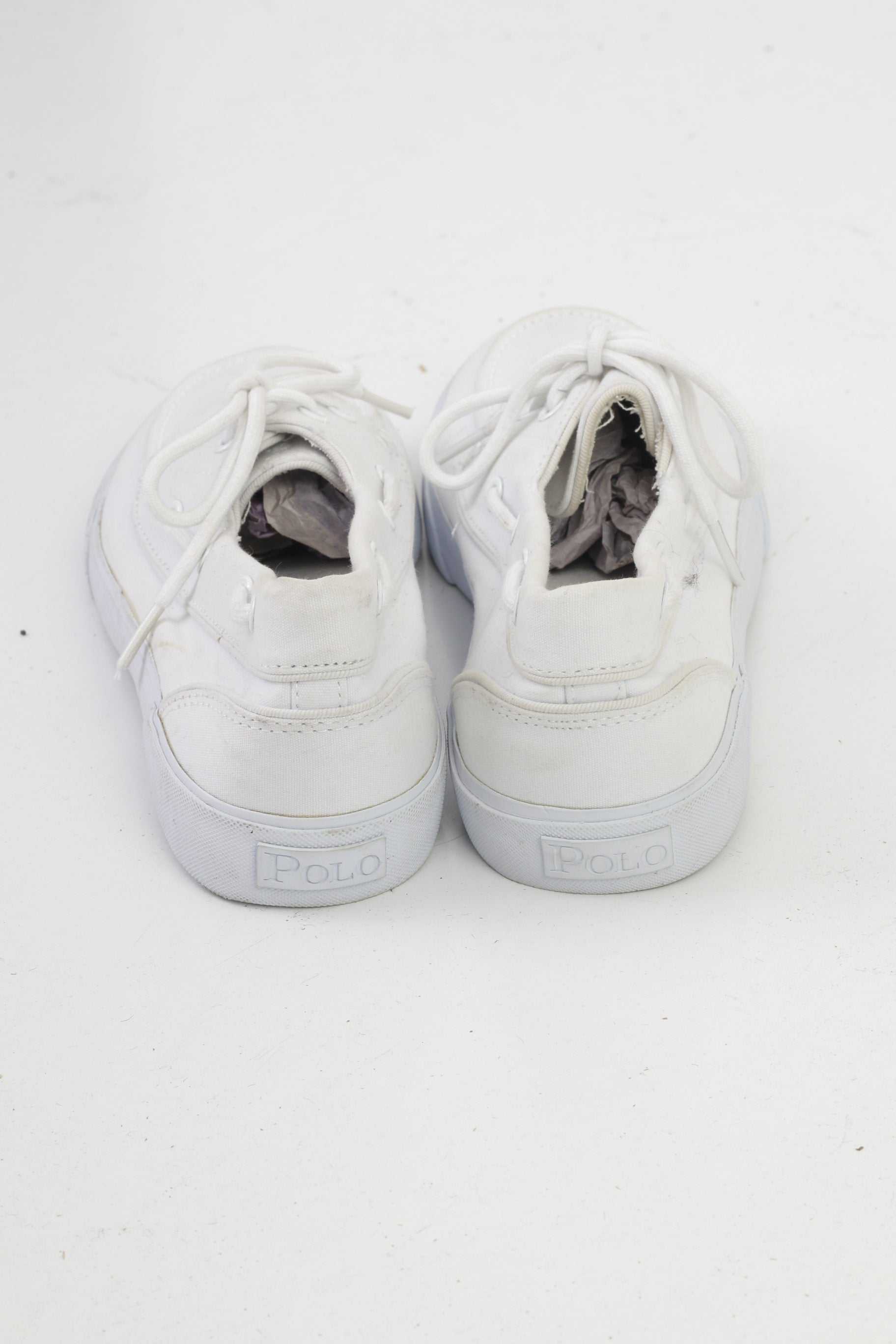 Polo by Ralph Lauren Men 9.5 44 Shoes White Cotton Sneakers Laces