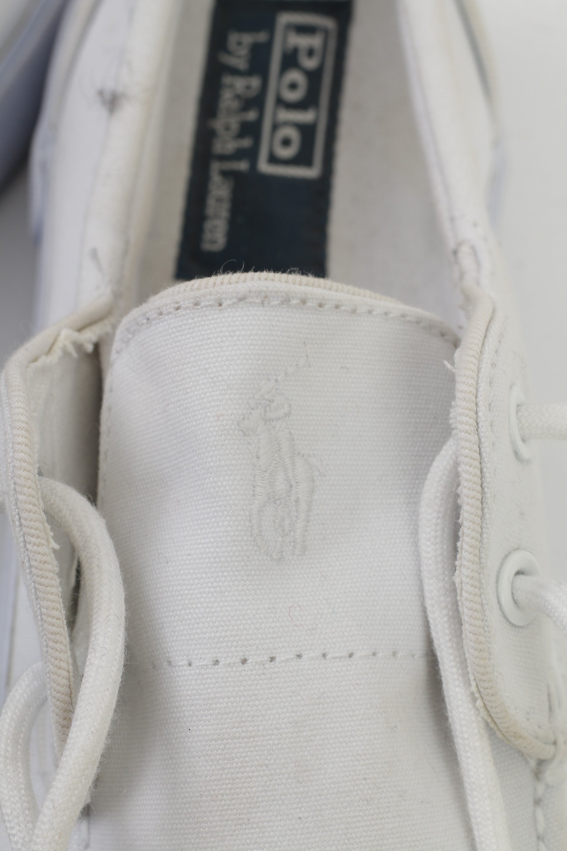 Polo by Ralph Lauren Men 9.5 44 Shoes White Cotton Sneakers Laces