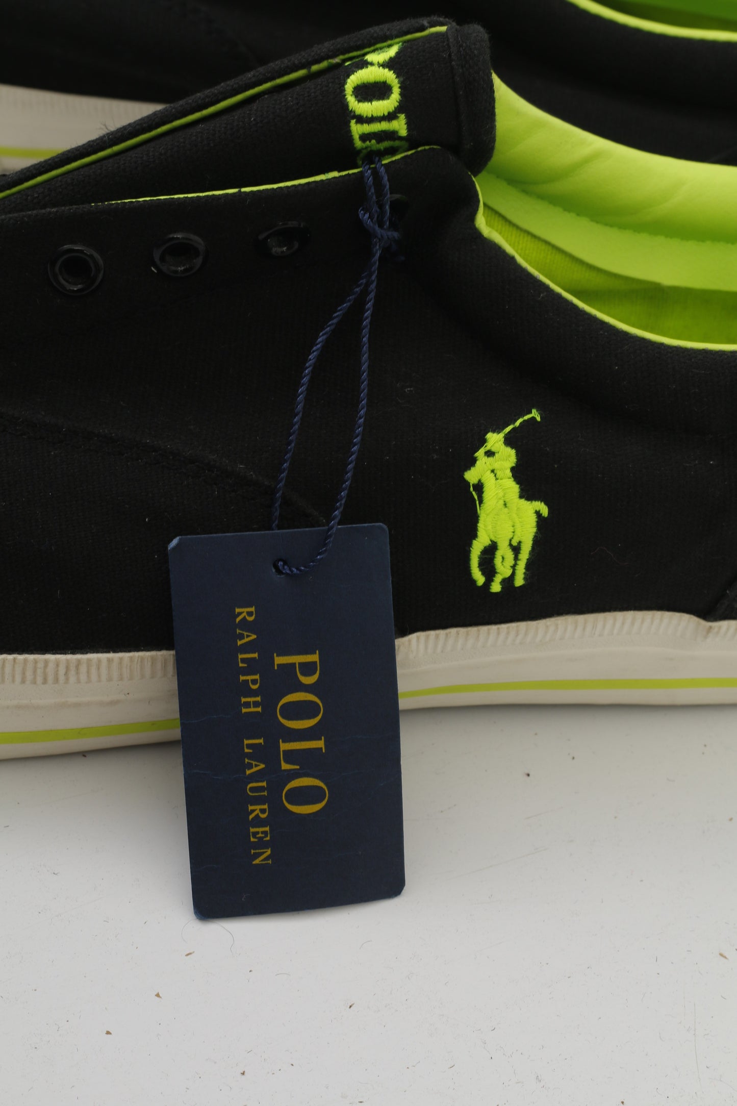 NOUVEAU Polo Ralph Lauren Hommes 15 50 Chaussures Entraînement Noir Sans Lacets Baskets