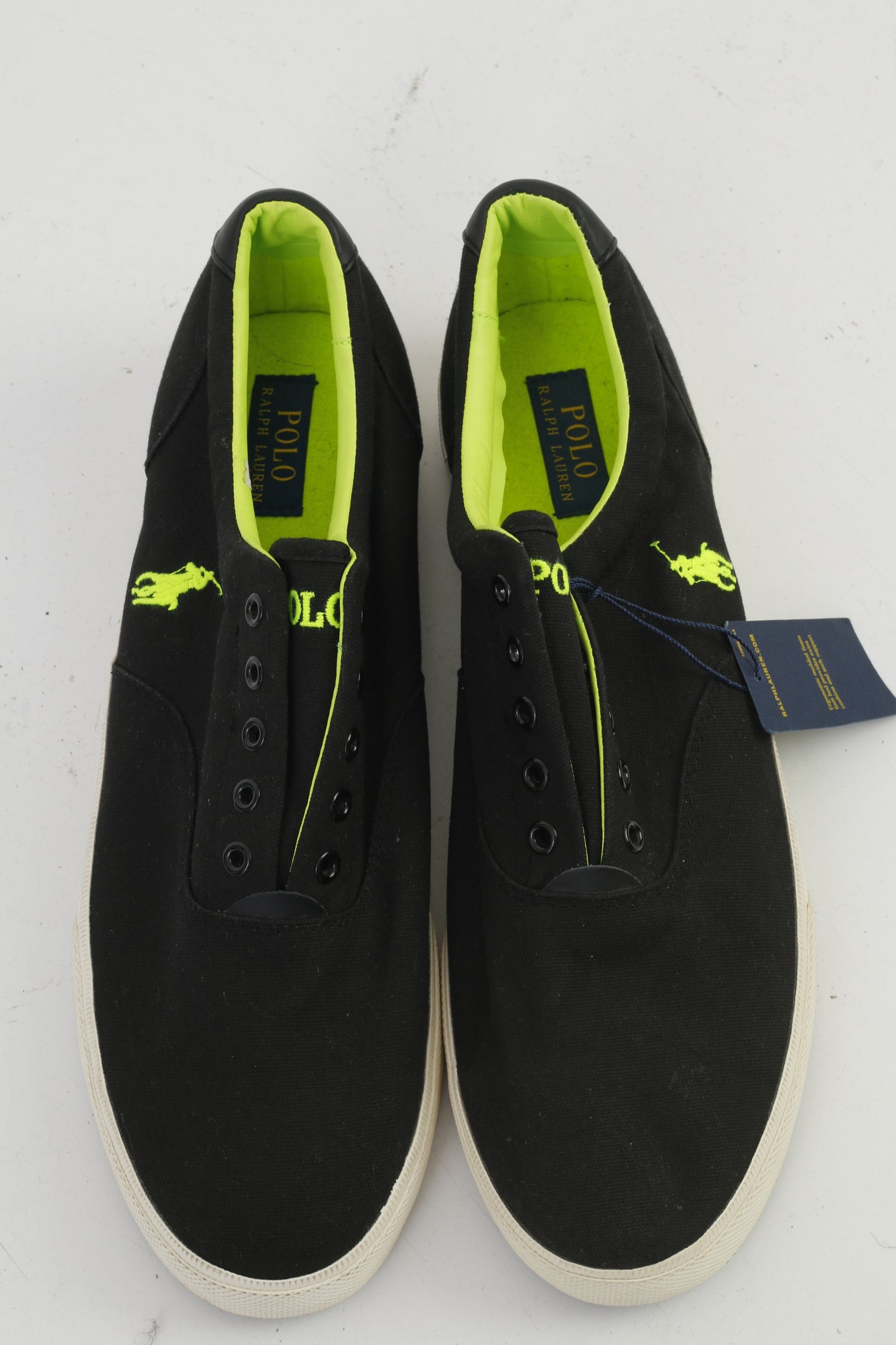 NOUVEAU Polo Ralph Lauren Hommes 15 50 Chaussures Entraînement Noir Sans Lacets Baskets