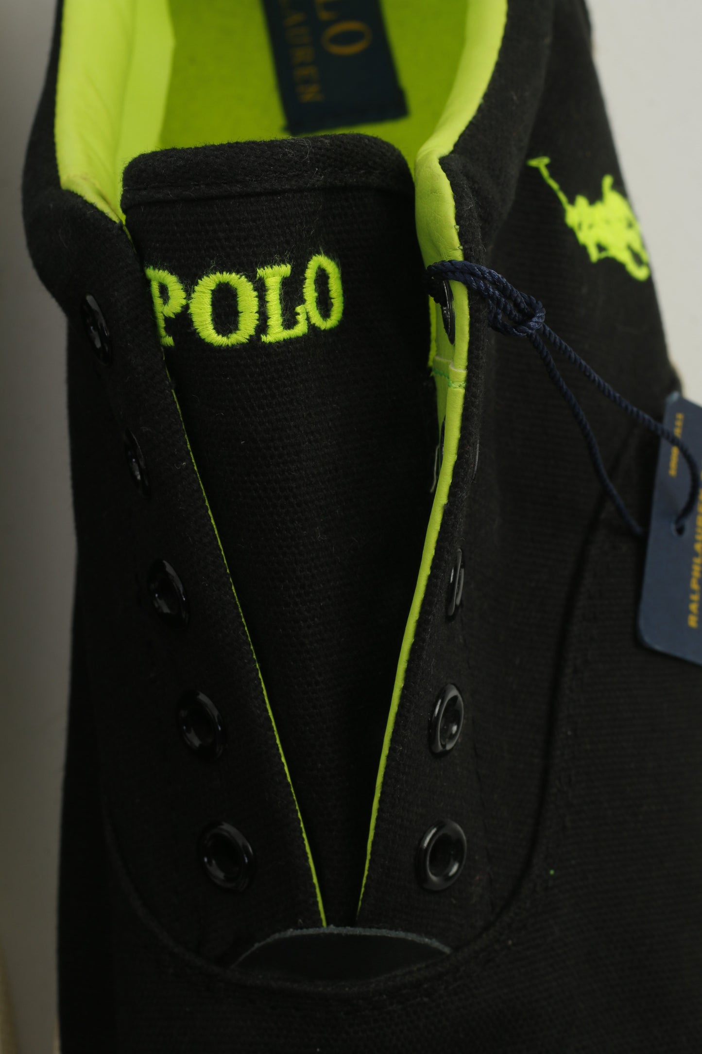 NOUVEAU Polo Ralph Lauren Hommes 15 50 Chaussures Entraînement Noir Sans Lacets Baskets