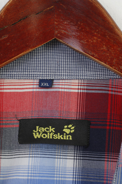 Jack Wolfskin Hommes XXL Chemise Décontractée À Carreaux Manches Longues Bleu Rouge Col Haut En Coton