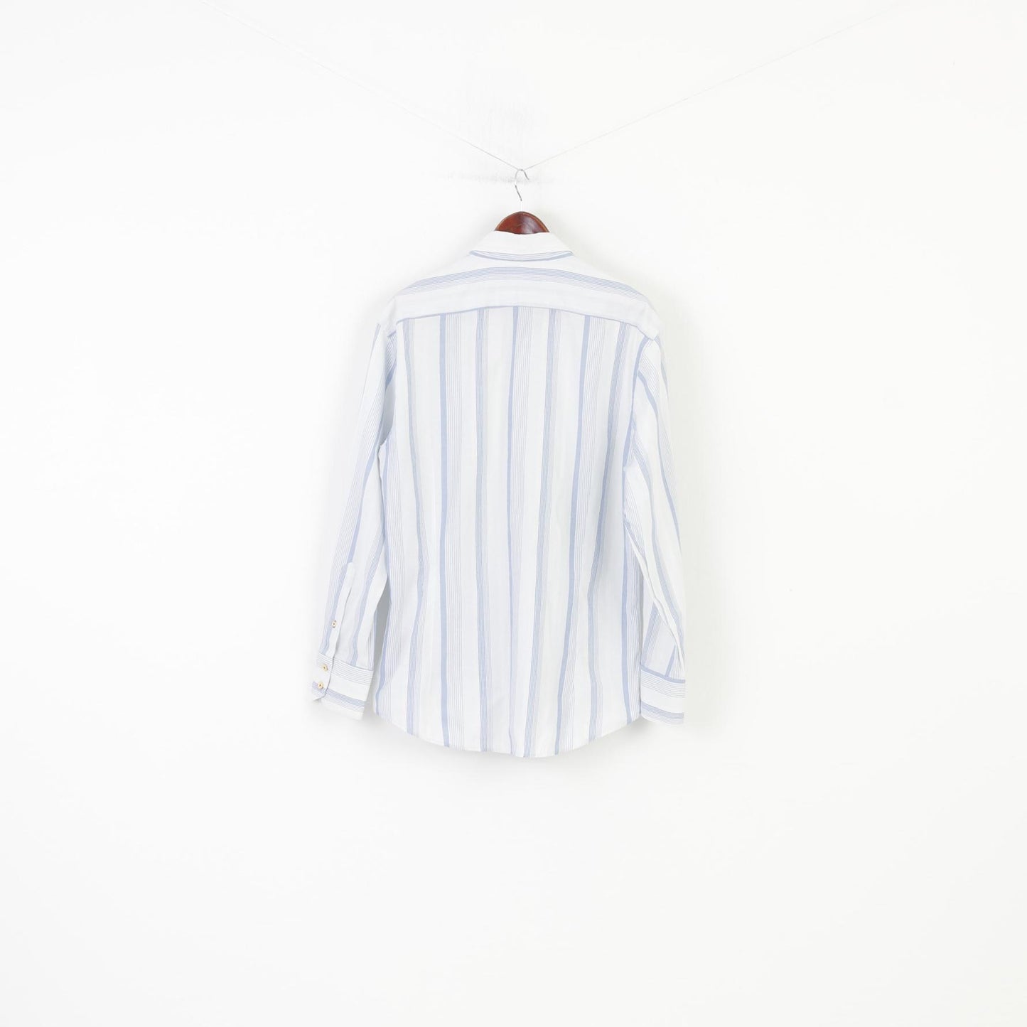 Duck And Cover Uomo L Camicia casual Top in cotone con colletto a maniche lunghe blu a righe