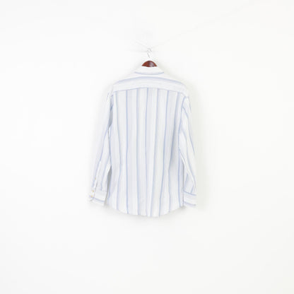 Duck And Cover Uomo L Camicia casual Top in cotone con colletto a maniche lunghe blu a righe