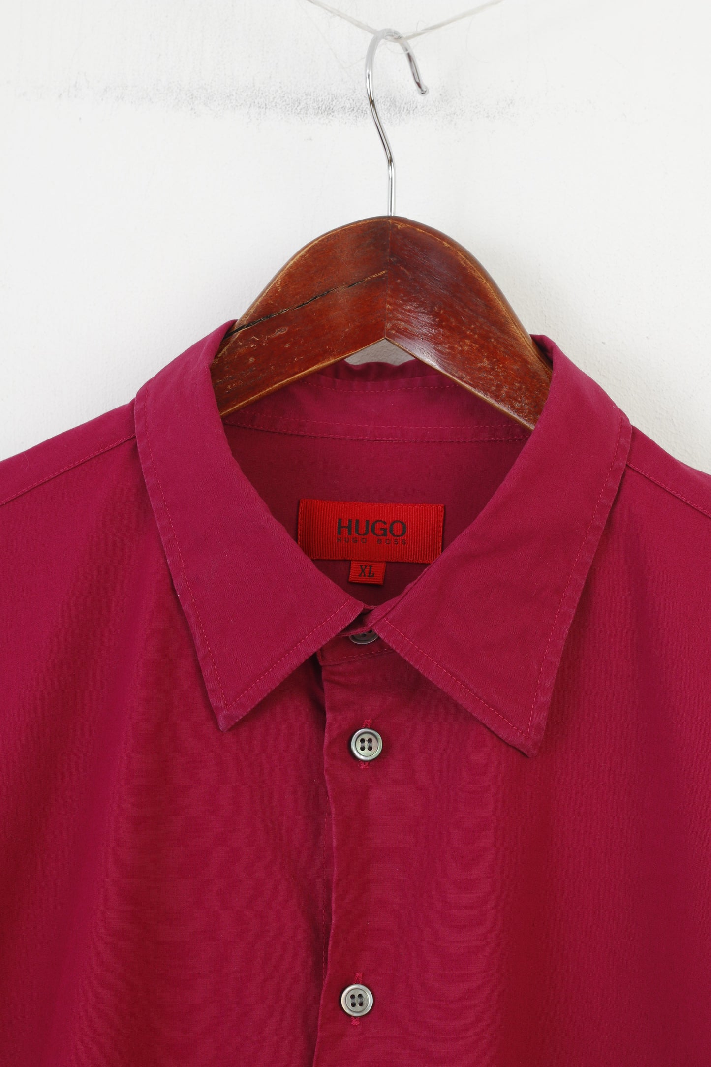 Hugo Boss Camicia casual da uomo XL Top in cotone elasticizzato con colletto a maniche lunghe bordeaux