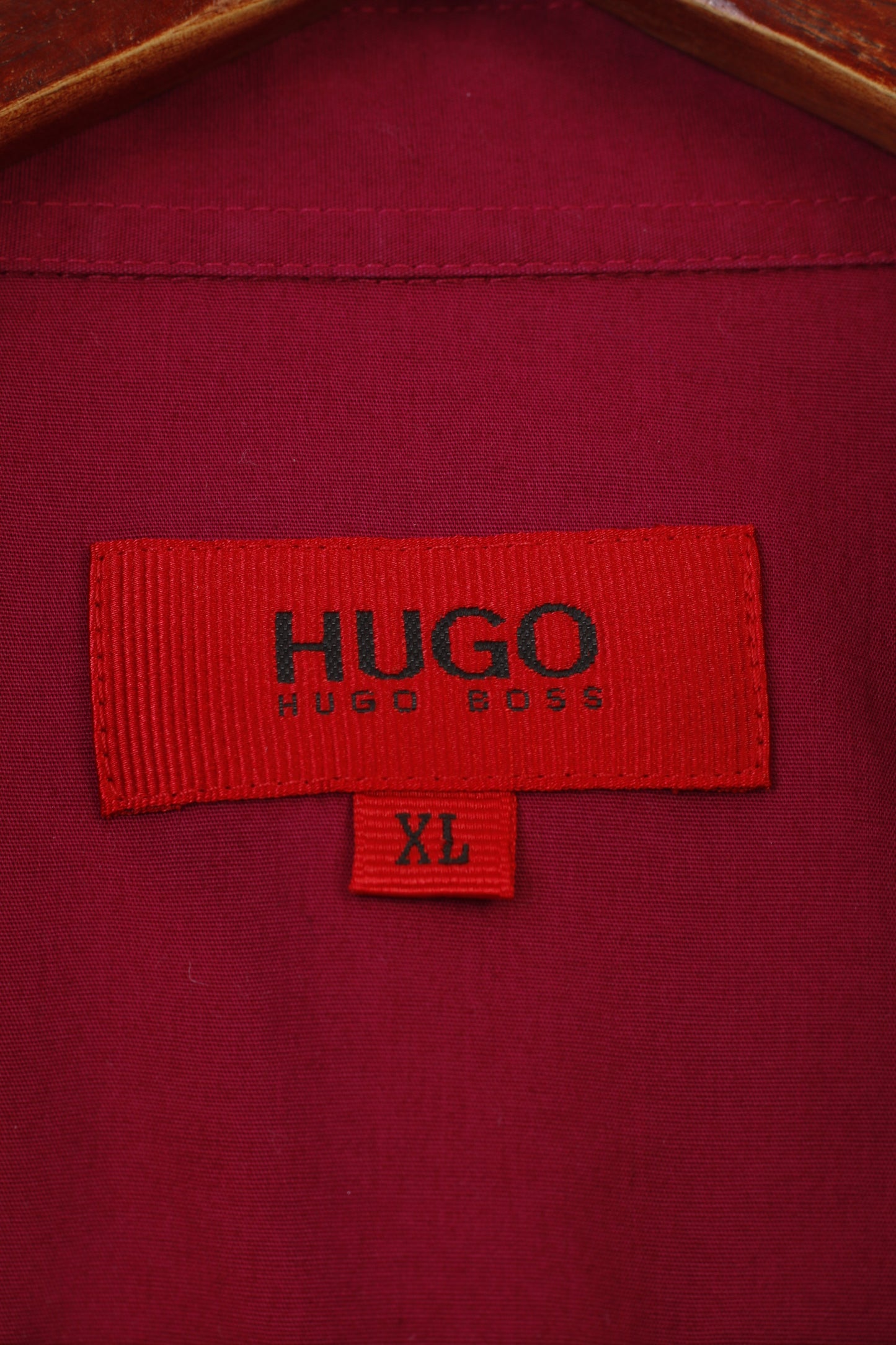 Hugo Boss Men XL Casual Shirt Burgundy Long Sleeve Collar Stretch Cotton Top