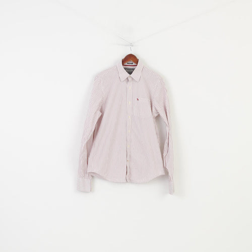 Abercrombie&Fitch Men L Casual Shirt Striped White Collar Long Sleeve Muscle New York  Cotton Top