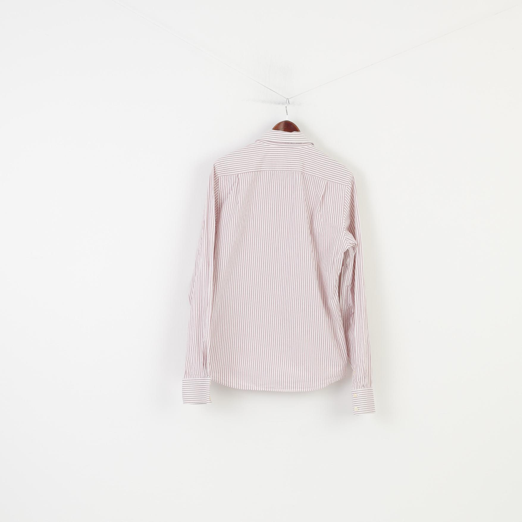 Abercrombie &amp; Fitch Hommes L Chemise décontractée rayée col blanc manches longues Muscle New York Haut en coton