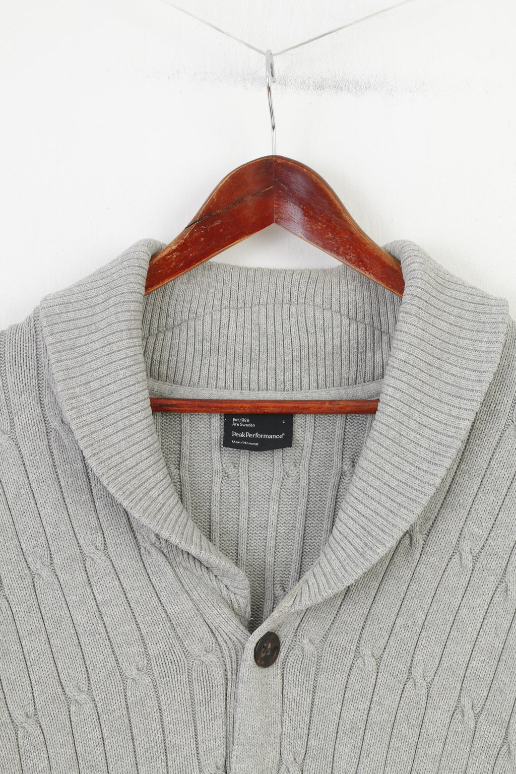 Peak Performance Uomo L Maglione Pantaloni Top in maglione vintage classico in cotone grigio