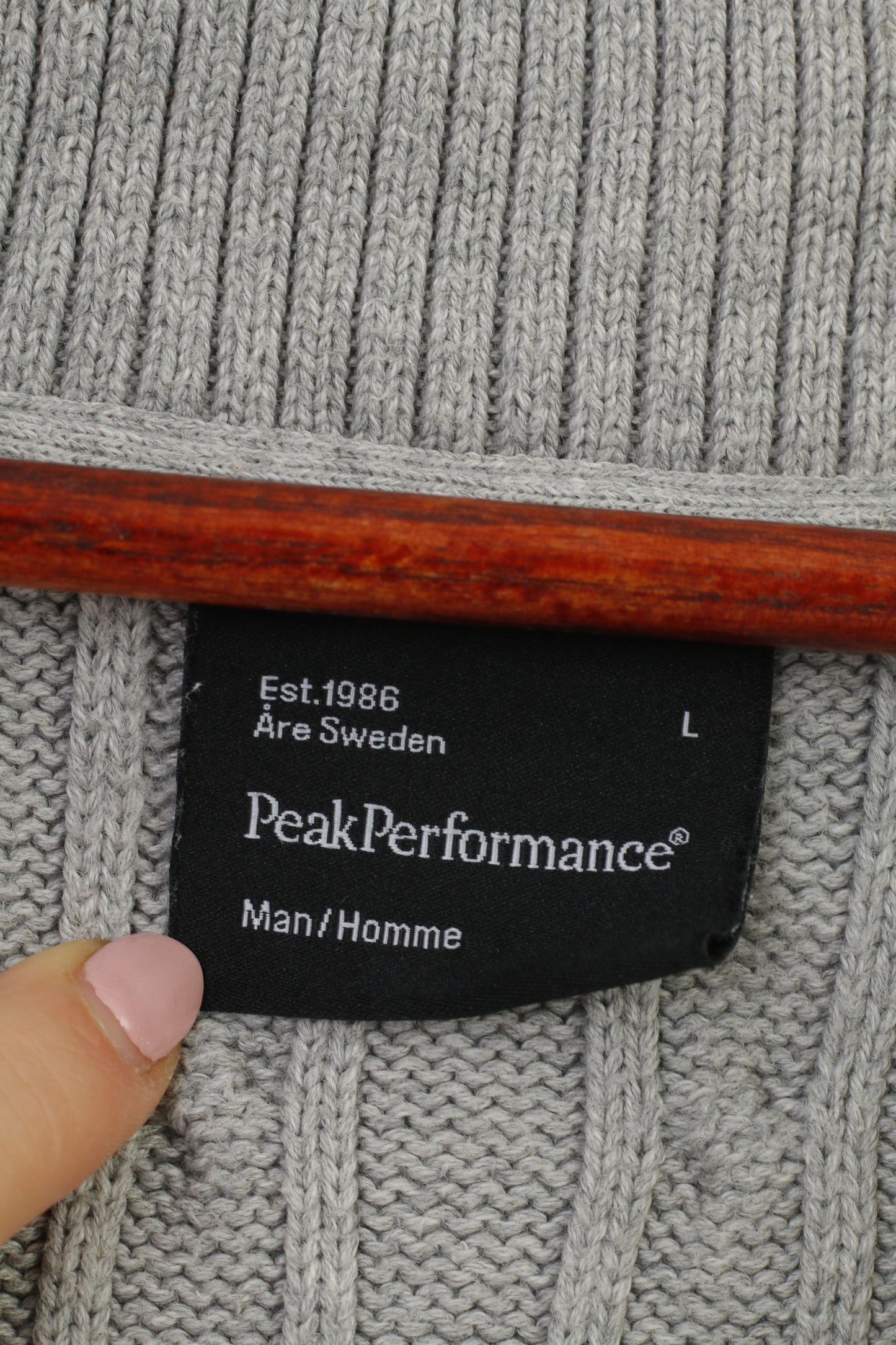 Peak Performance Men L Pull Bottoms Gris Coton Classique Vintage Jumper Top