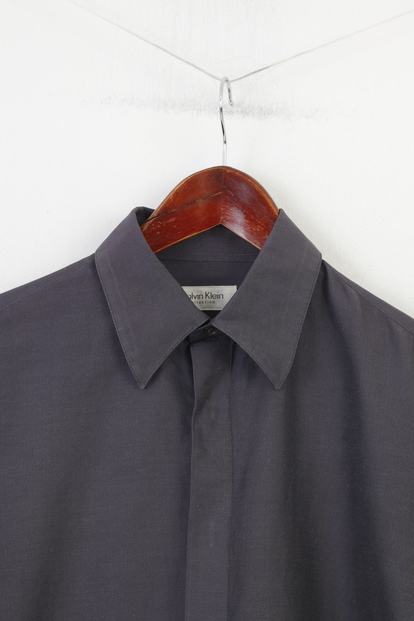 Calvin Klein Uomo 39 M Camicia casual Grigia Colletto a maniche lunghe Collezione Top in cotone