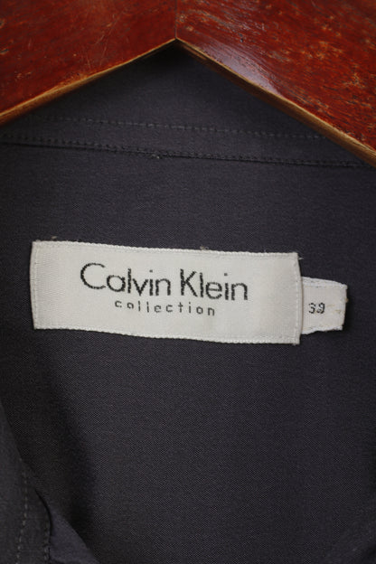 Calvin Klein Men 39 M Casual Shirt Grey Long Sleeve Collar Collection Cotton Top