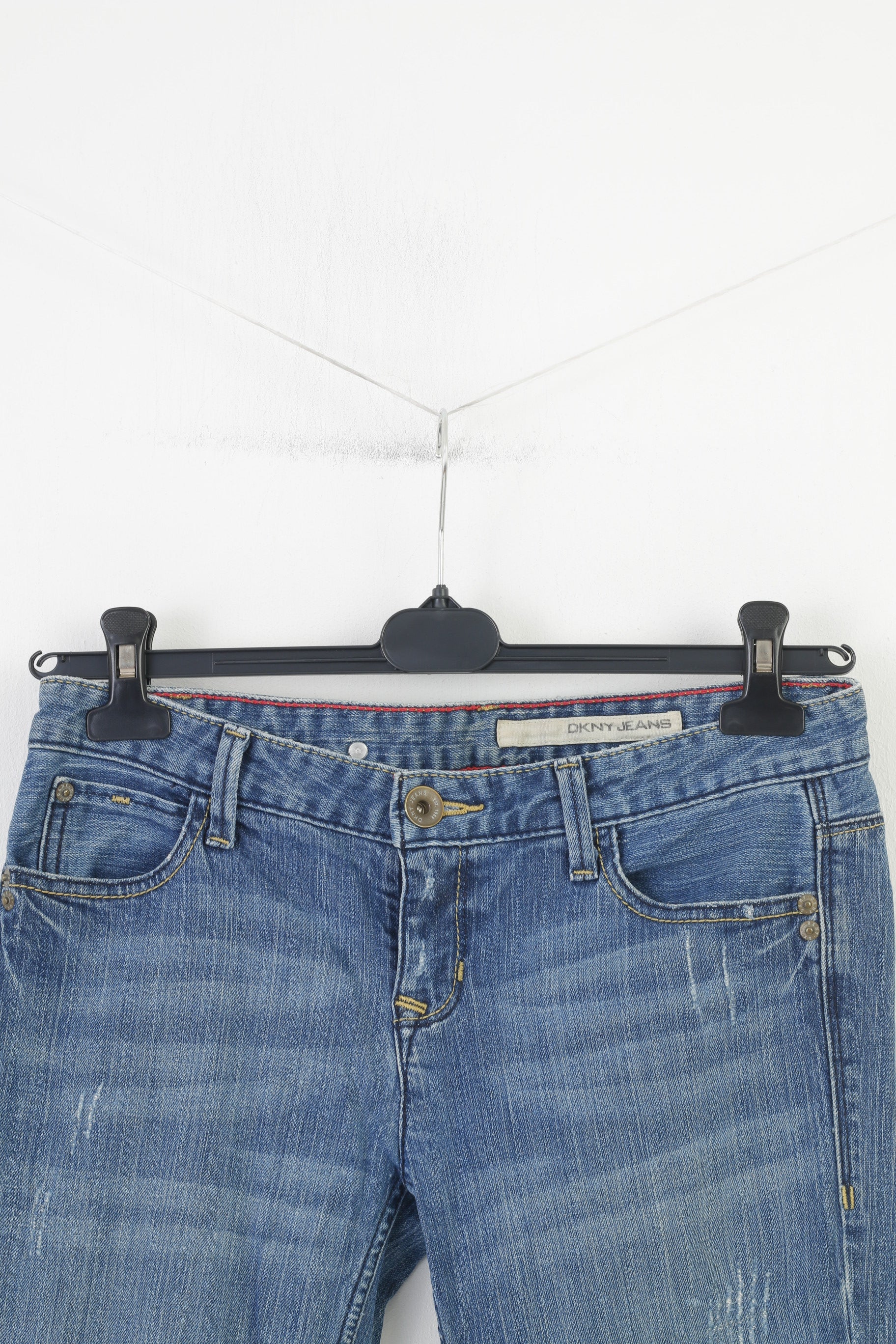 DKNY Men 28 Trousers Blue Cotton Jeans Elastan Low Waist VIntage Pants