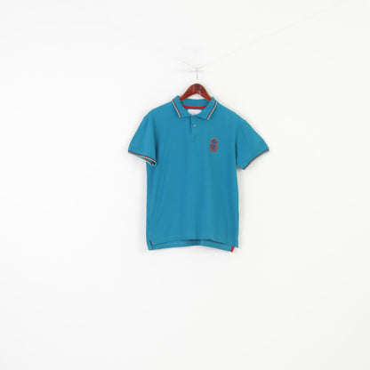 Humor Men XL (M)Polo Shirt Turquoise Short Sleeve Cotton Summer Vintage Collar Top