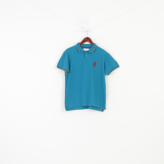Humor Men XL (M)Polo Shirt Turquoise Short Sleeve Cotton Summer Vintage Collar Top