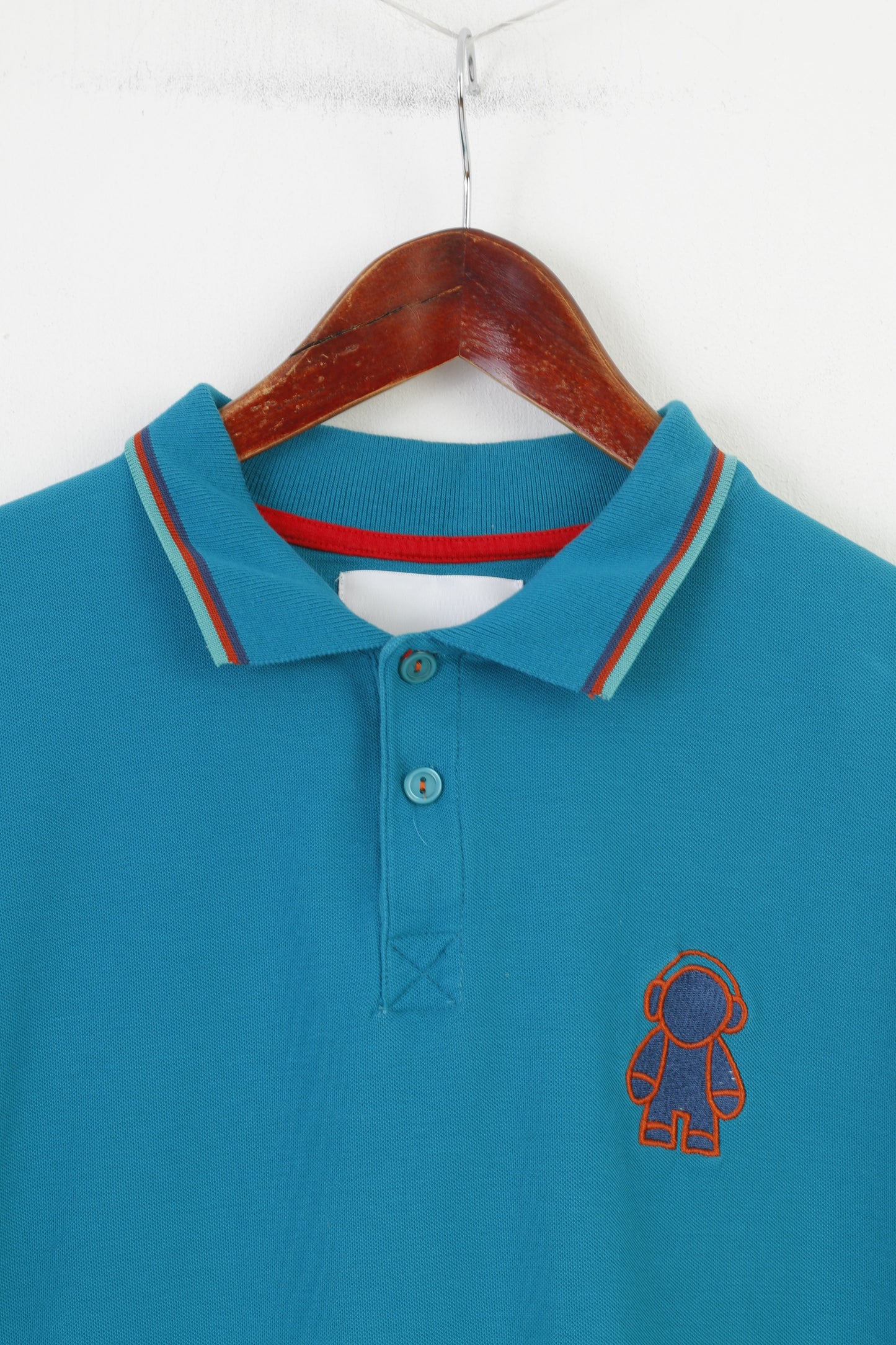 Humor Men XL M Polo Shirt Turquoise Short Sleeve Cotton Summer Vintage Collar Top