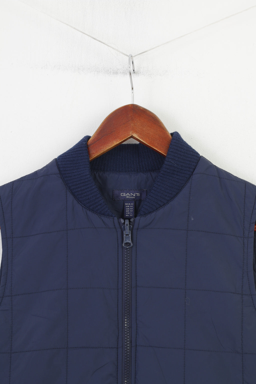 Gant Femmes M Gilet Marine Fermeture Éclair Complète Bodywarmer Col Léger Sans Manches Haut Vintage