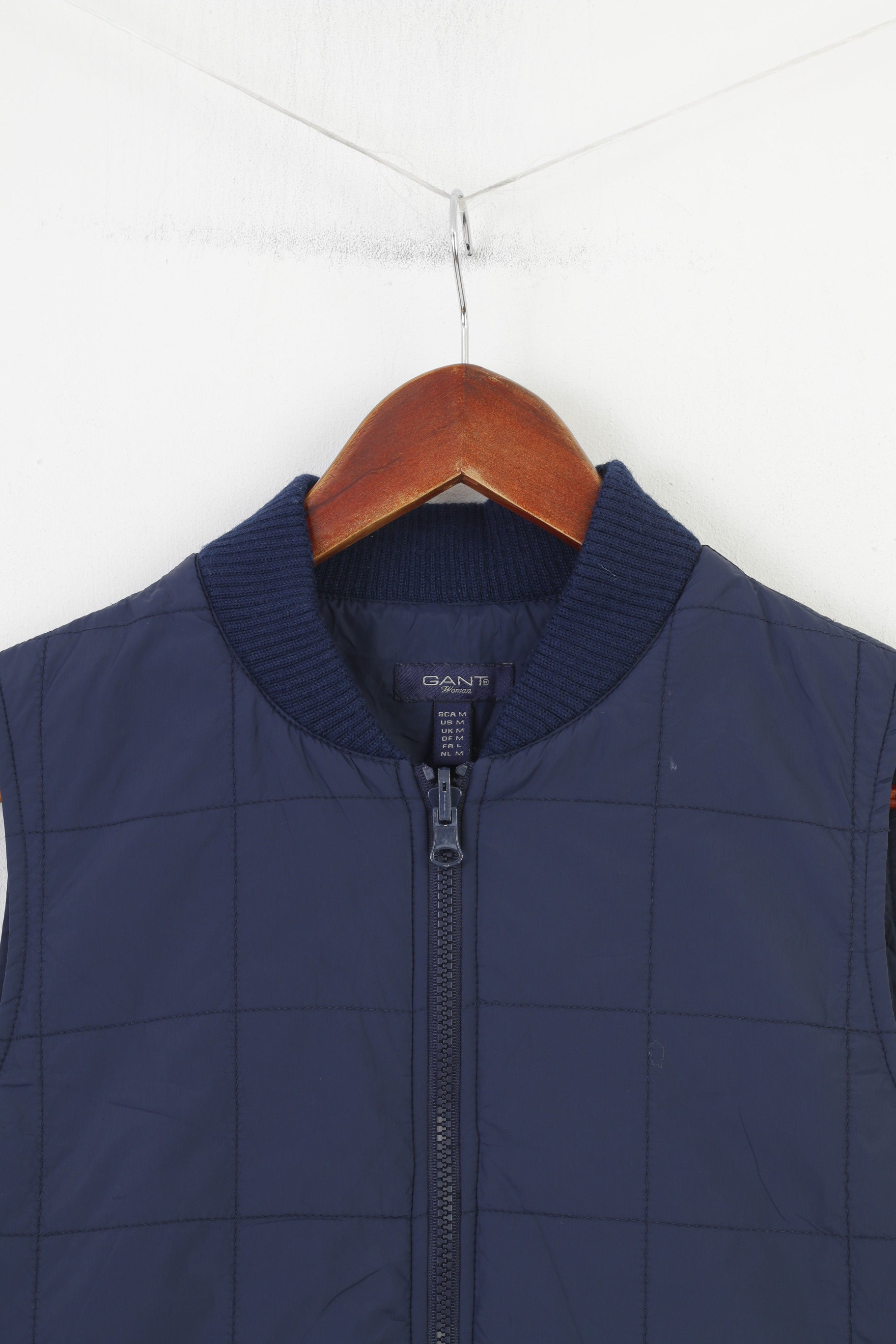 Gant Women M Vest Navy Full Zipper Bodywarmer Lightweight Collar Sleeveless Vintage Top