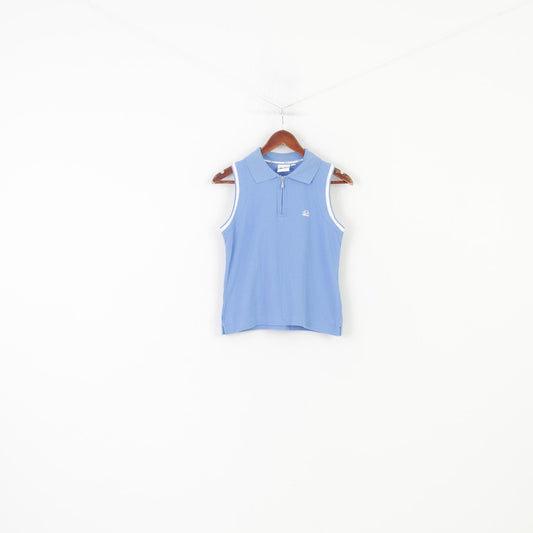 Ellesse Women 10 S Shirt Sleeveless Blue Cotton Sportswear Zip Neck Vest Vintage Top