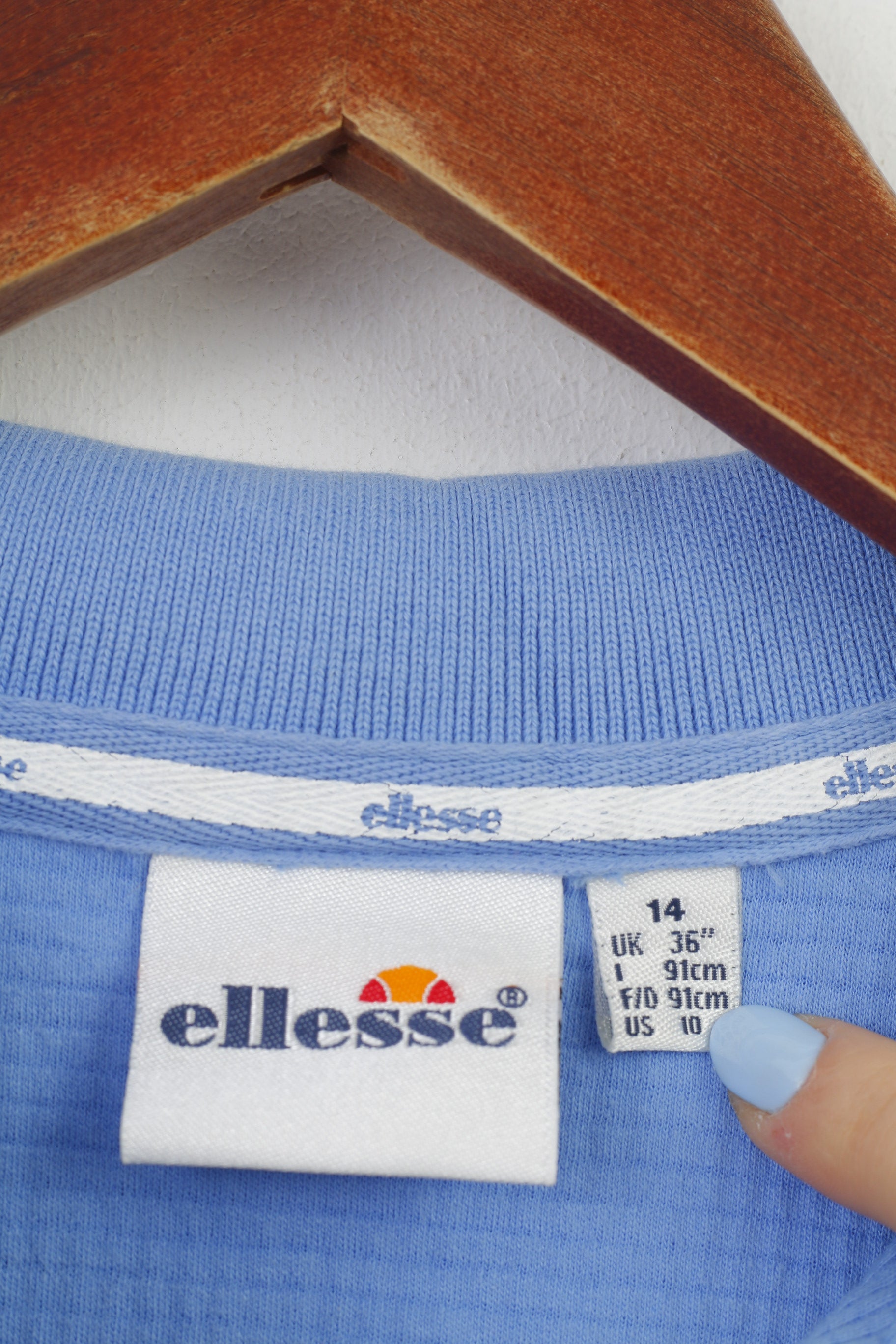 Ellesse Maglia da Donna 10 S Senza Maniche in Cotone Blu Abbigliamento Sportivo con Zip e Collo Canotta Vintage Top 